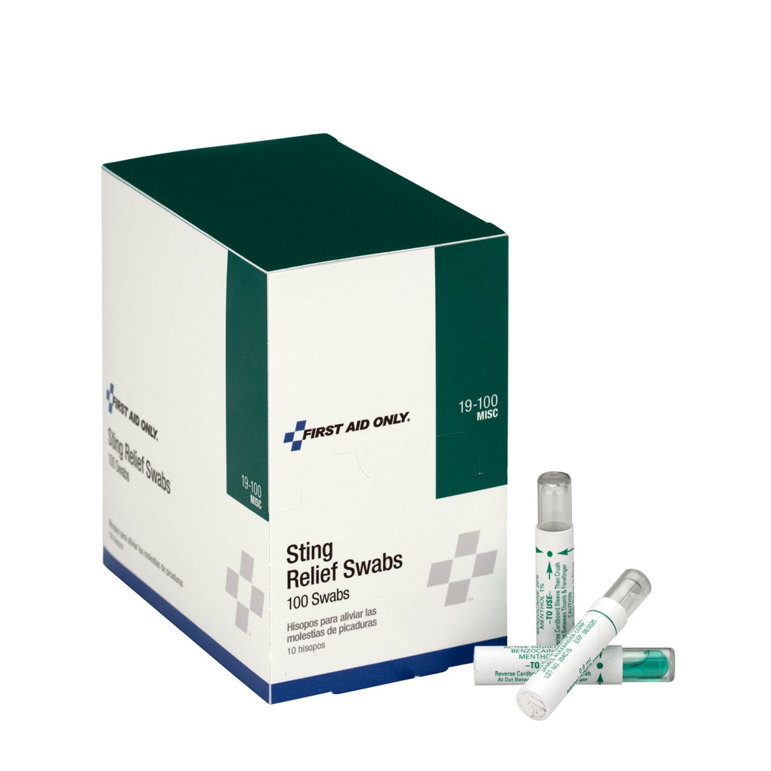 19-100 - Primeros auxilios solamente/Acme United Corporation - Hisopos para aliviar picaduras, 100/caja (SOLO ENVÍO DIRECTO - Pedido mínimo de $150), caja