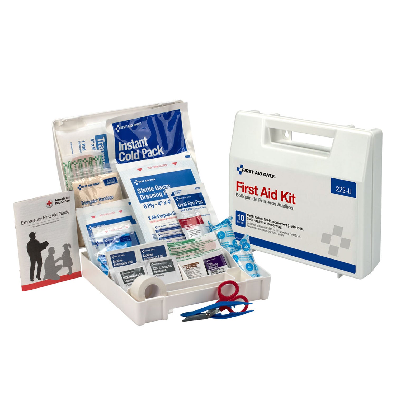 222-U - First Aid Only/Acme United Corporation - 10 Person First Aid Kit, Plastic Case w/ Dividers (DROP SHIP ONLY - $150 Minimum Order)    , ea
