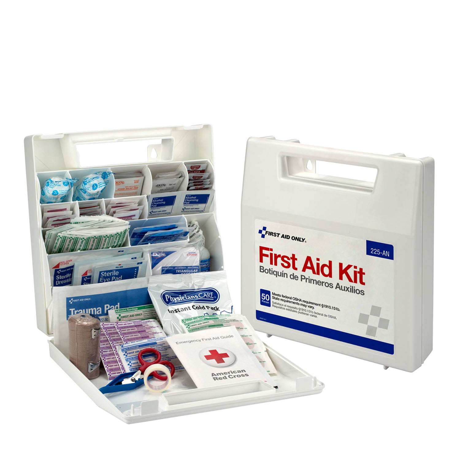 225-AN - First Aid Only/Acme United Corporation - 50 Person First Aid Kit, Plastic Case w/ Dividers (DROP SHIP ONLY - $150 Minimum Order)    , ea