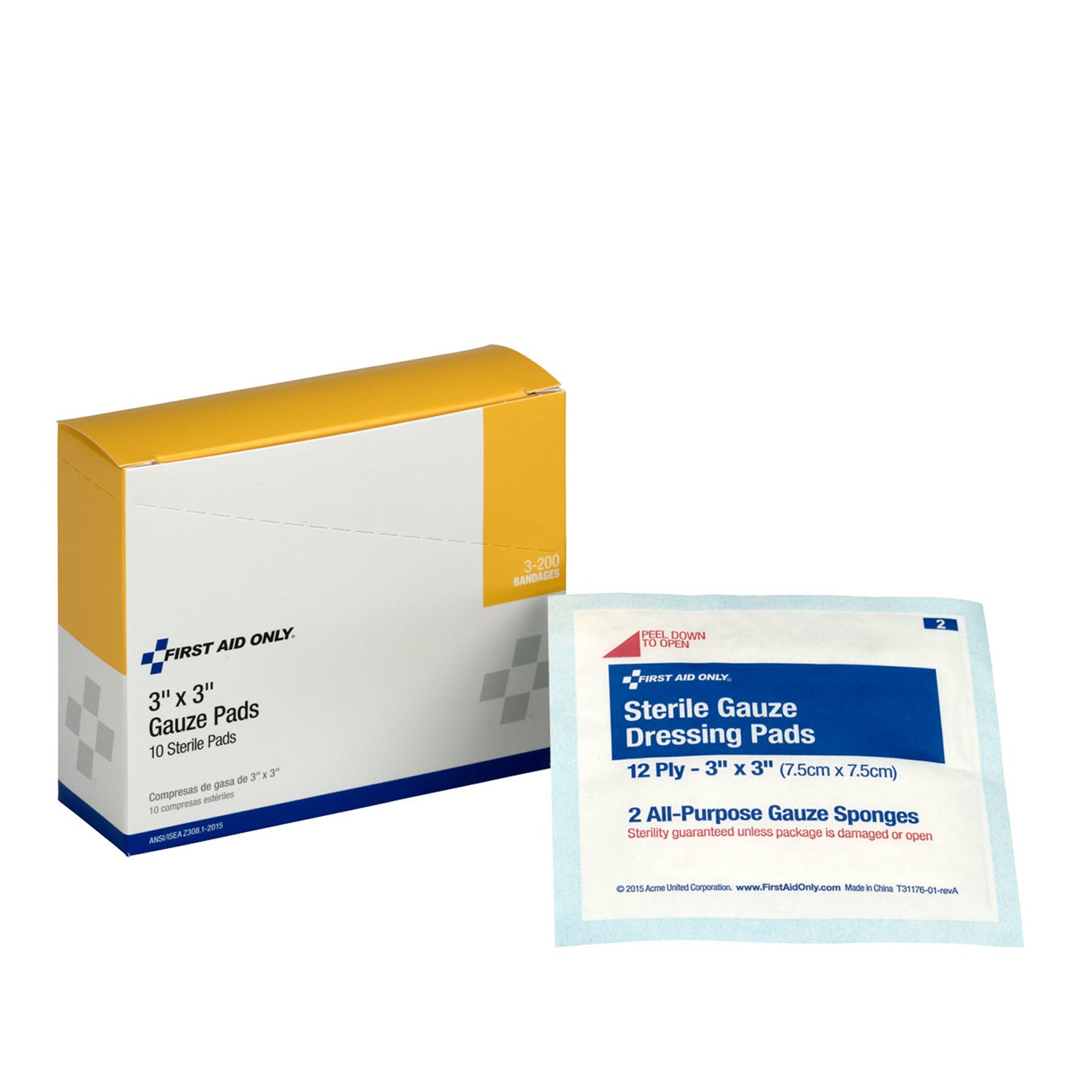 3-200 - First Aid Only/Acme United Corporation - Sterile Gauze Pads, 3"x3", 10/bx  (DROP SHIP ONLY - $150 Minimum Order)    , bx
