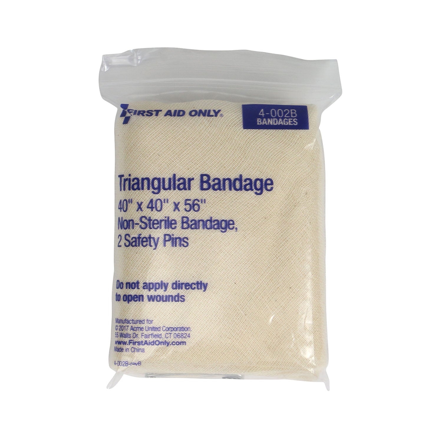 4-002B - First Aid Only/Acme United Corporation - Muslin Triangular Bandage, 40"x40"x56", 1/bg  (DROP SHIP ONLY - $150 Minimum Order)    , bg