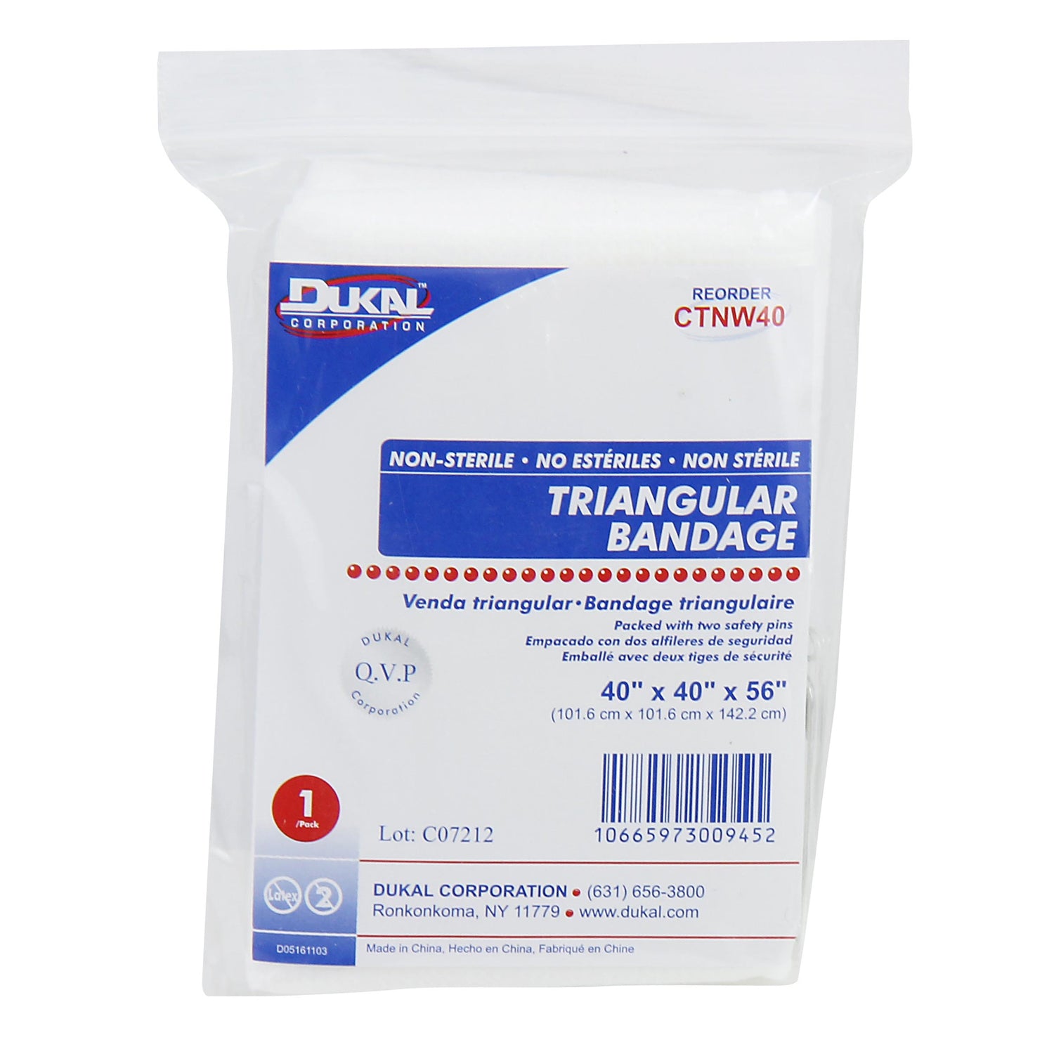 4-007 - First Aid Only/Acme United Corporation - Non-Woven Triangular Bandage, 40"x40"x56", 1/bg  (DROP SHIP ONLY - $150 Minimum Order)    , bg