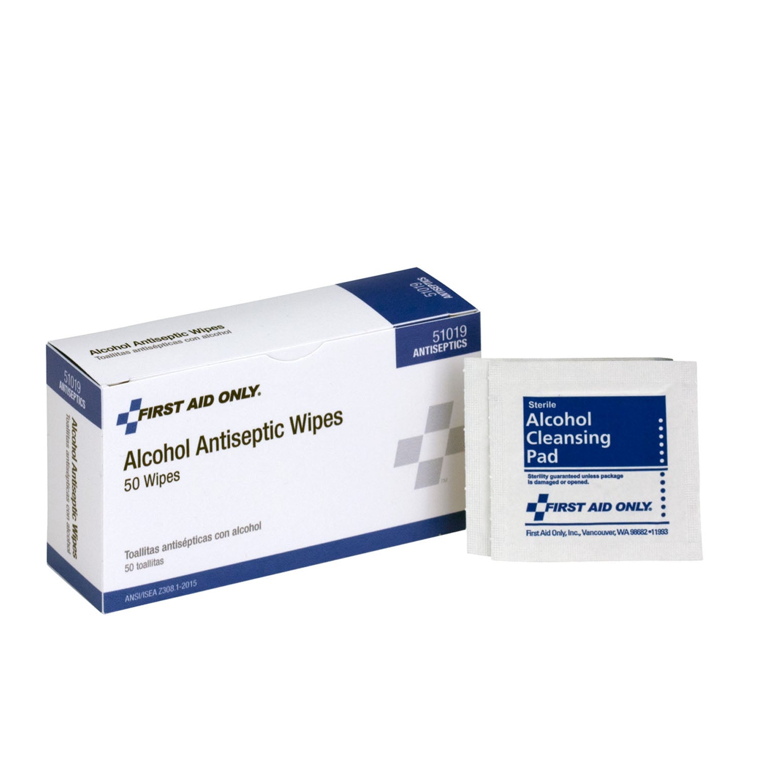 51019-001 - Solo primeros auxilios/Acme United Corporation - Toallitas con alcohol, 50/caja (SOLO ENVÍO DIRECTO - Pedido mínimo de $150), caja