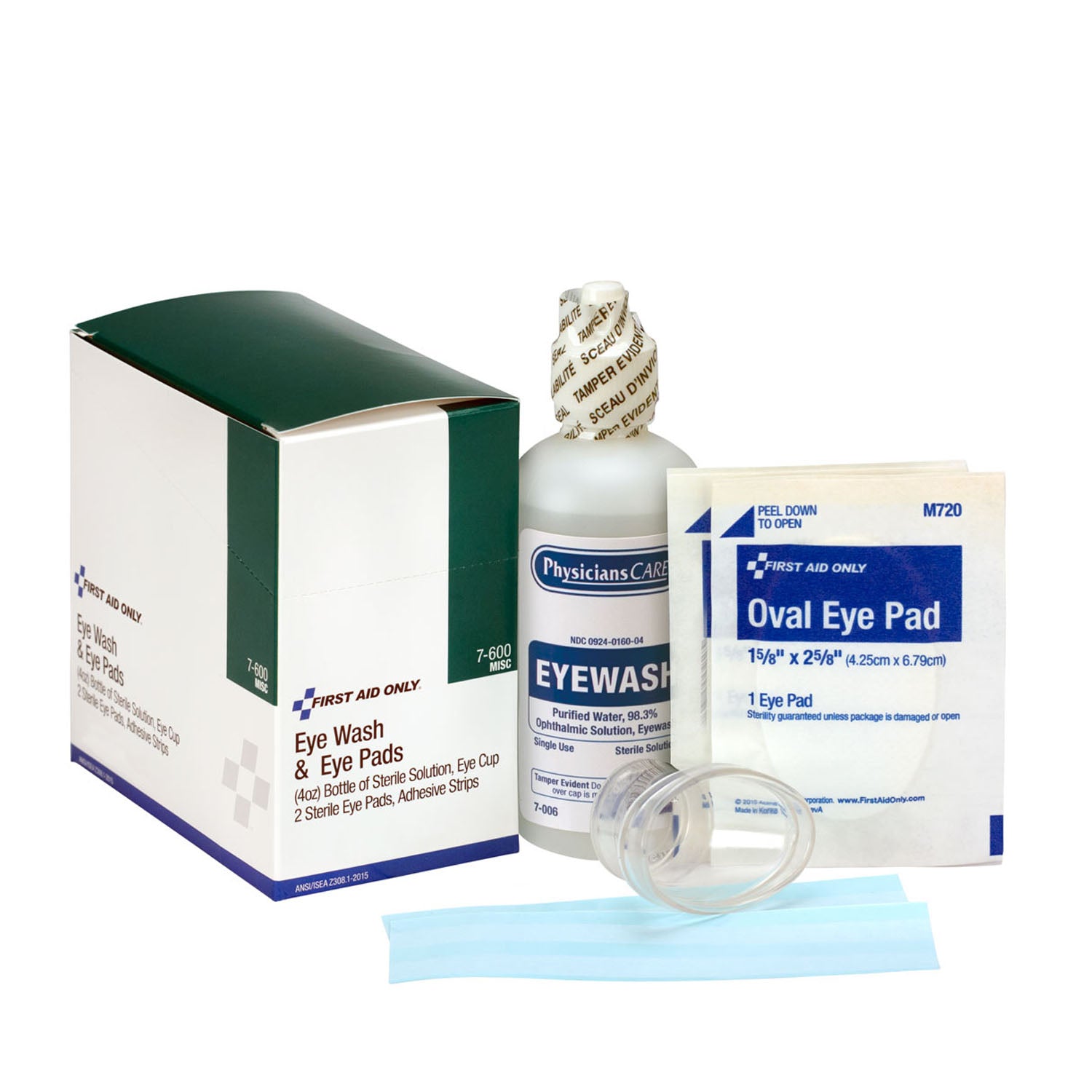 7-600 - First Aid Only/Acme United Corporation - Eyewash 4oz, Eyepads & Adhesive Strips, 1 set/bx  (DROP SHIP ONLY - $150 Minimum Order)    , bx