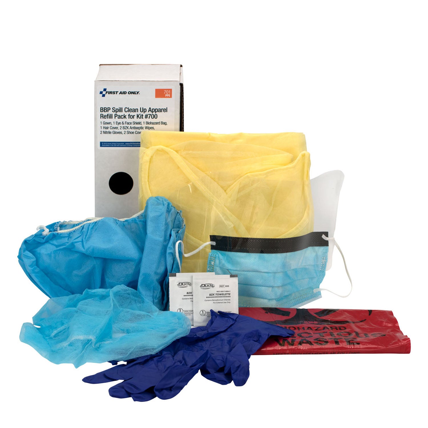 701 - First Aid Only/Acme United Corporation - BBP Spill Clean Up Apparel Refill Pack for Kit #700 (DROP SHIP ONLY - $150 Minimum Order)    , ea