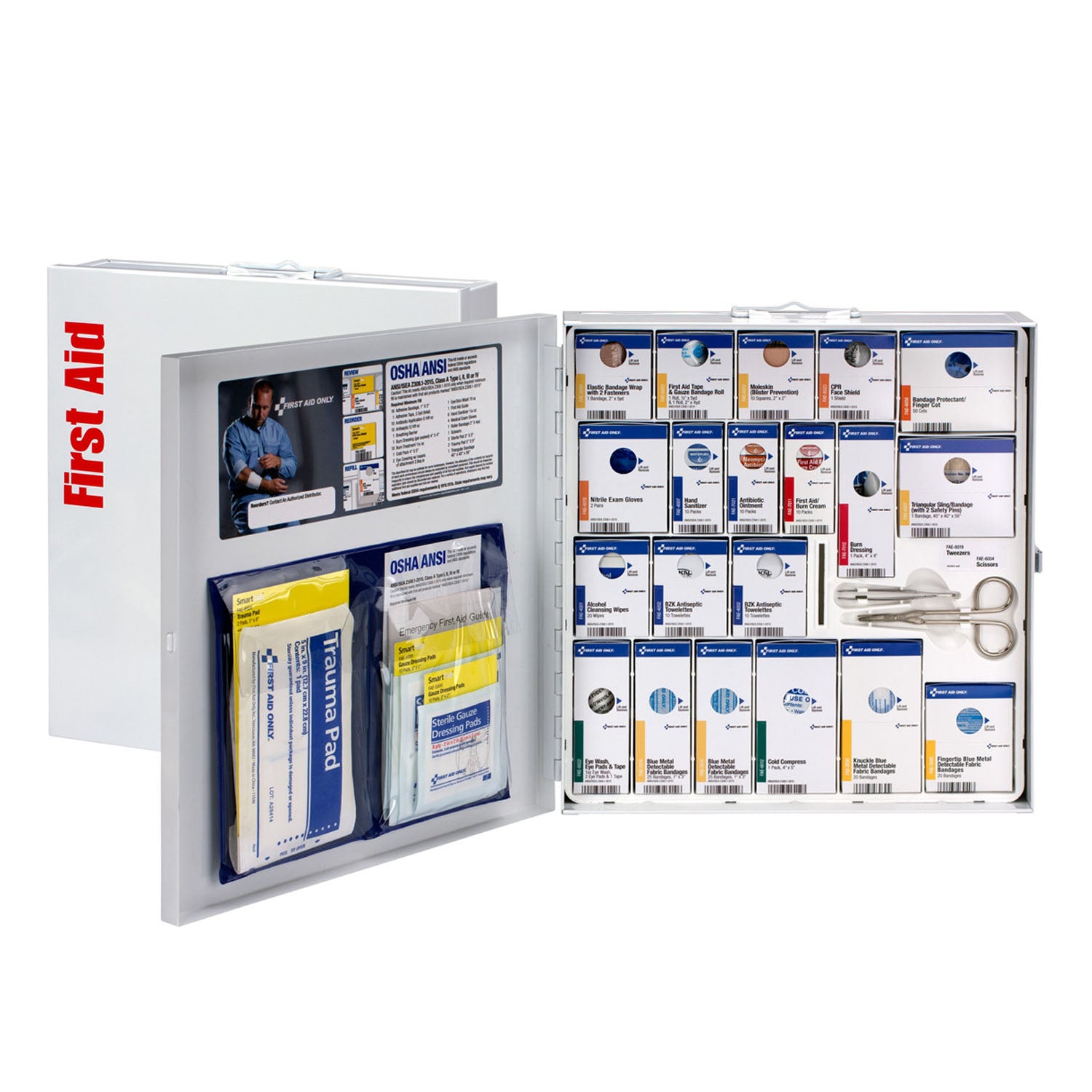 746006 - Solo primeros auxilios/Acme United Corporation - Gabinete de servicio de alimentos de metal inteligente, sin medicamentos, ANSI A+, grande (SOLO ENVÍO DIRECTO - Pedido mínimo de $150), c/u