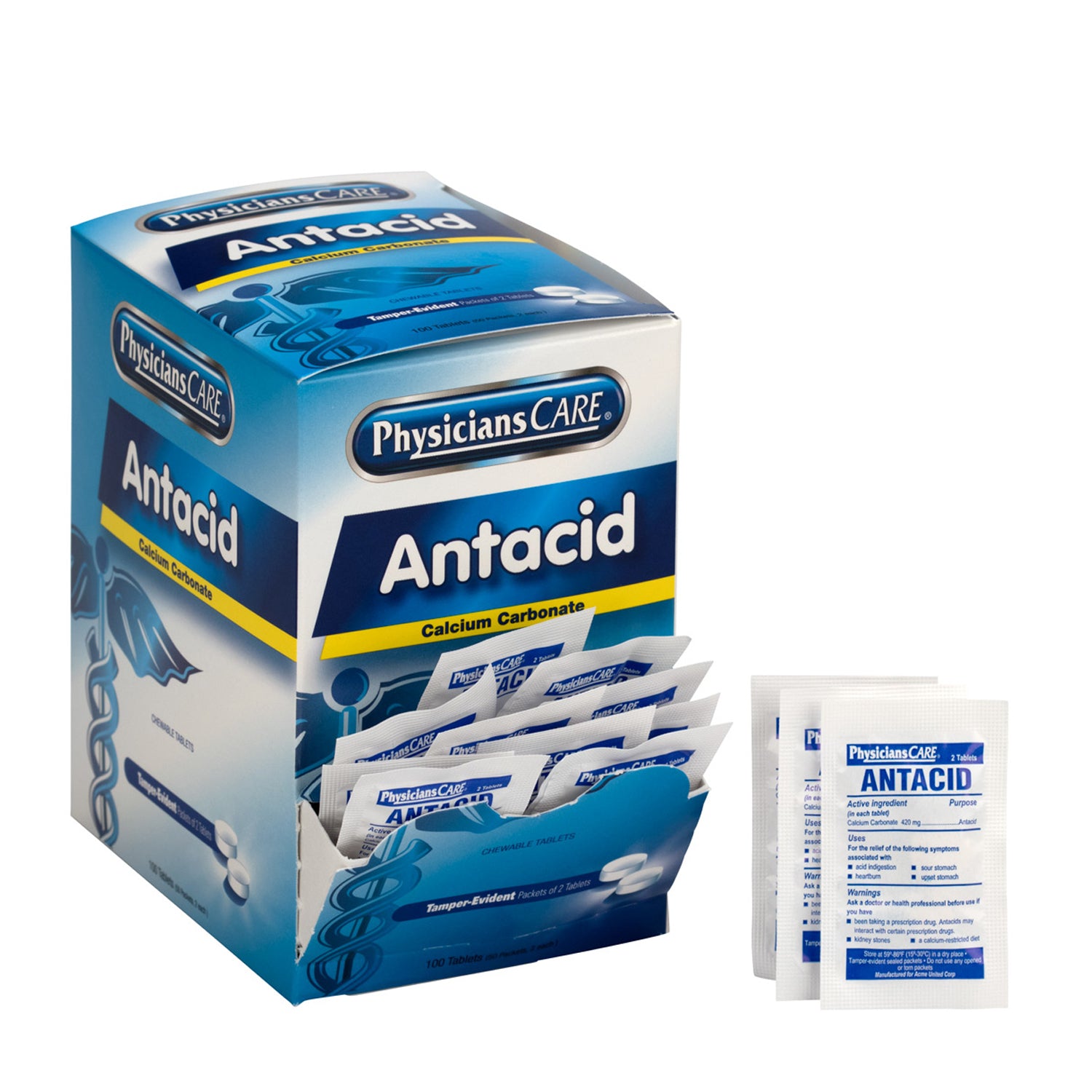 90089 - Primeros auxilios solamente/Acme United Corporation - Antiácido PhysiciansCare, paquete de 2, paquete de 50/caja (SOLO ENVÍO DIRECTO - Pedido mínimo de $150), caja