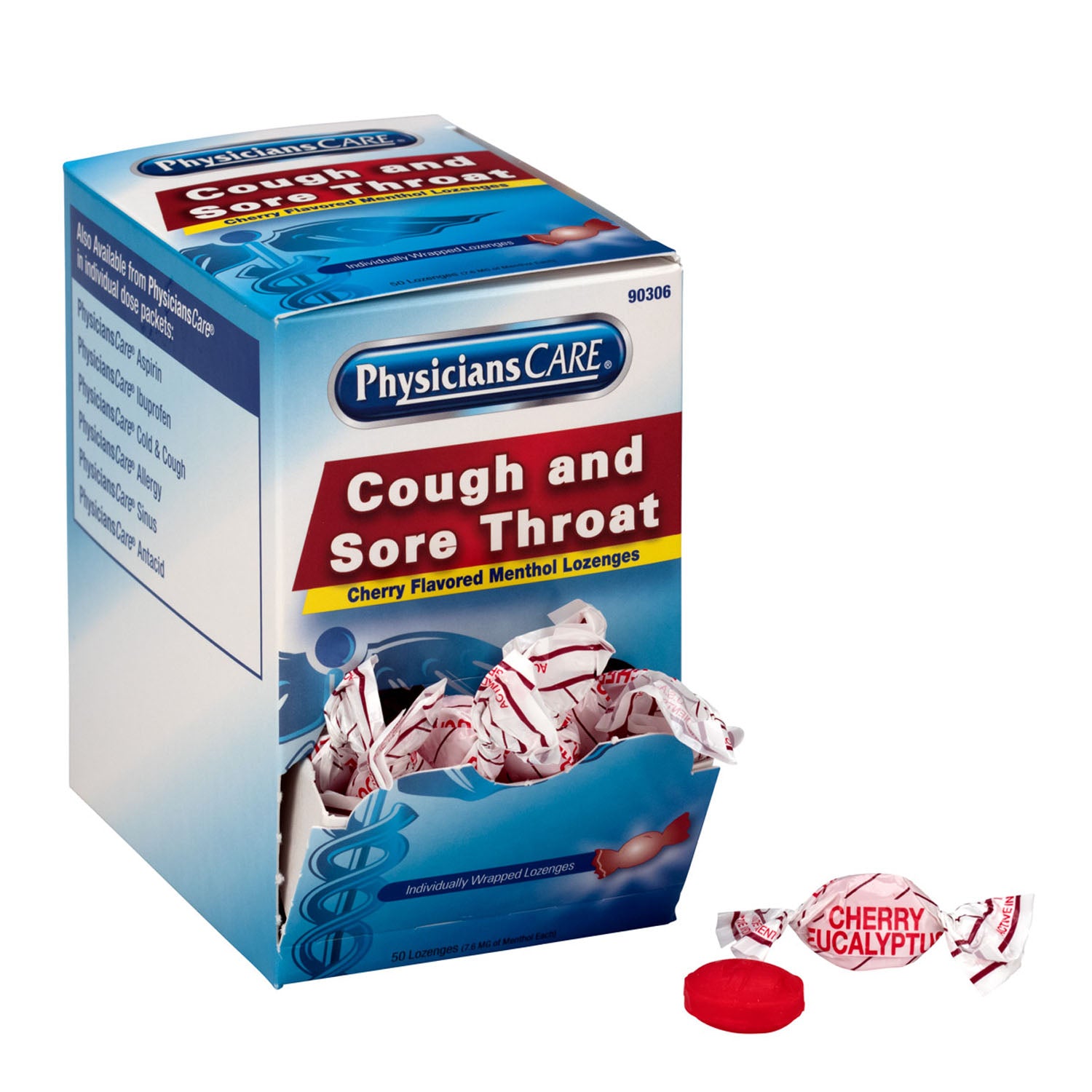 90306 - First Aid Only/Acme United Corporation - PhysiciansCare Cherry Flavor Cough & Throat Lozenges, 1/pk, 50pk/bx  (DROP SHIP ONLY - $150 Minimum Order)    , bx