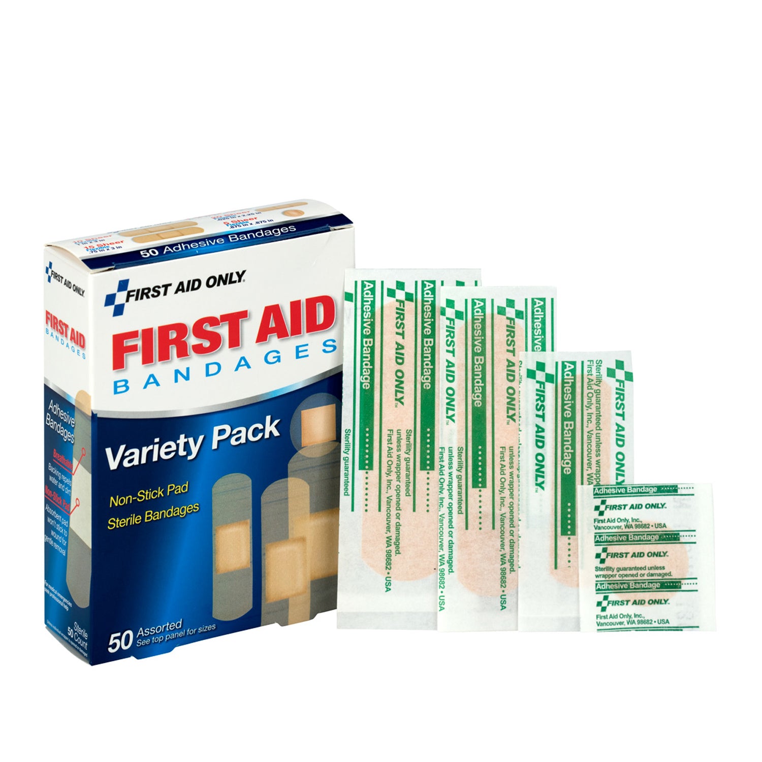 90332 - First Aid Only/Acme United Corporation - Sheer Bandages, Assorted Sizes, 50/bx (DROP SHIP ONLY - $150 Minimum Order)    , bx