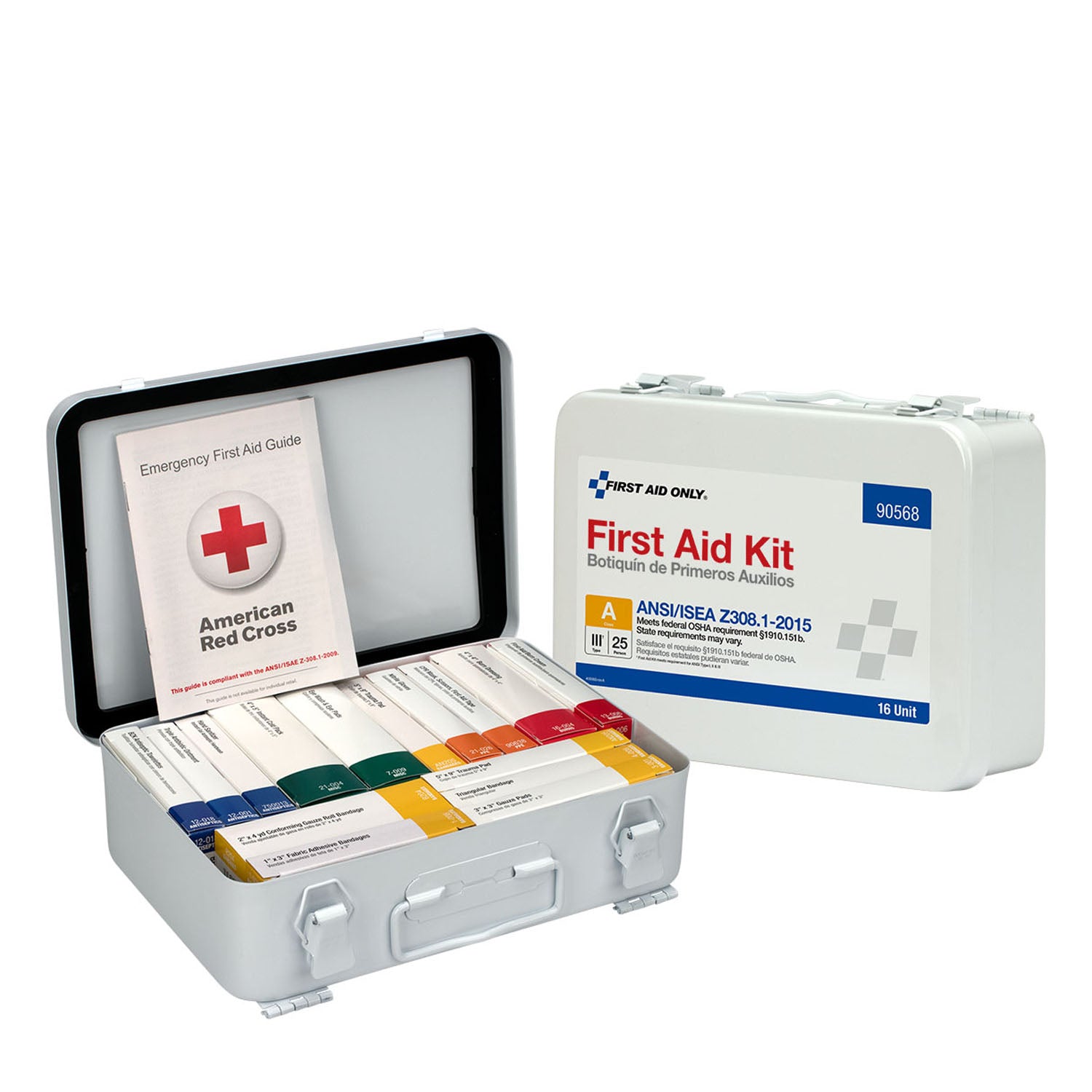 90568 - First Aid Only/Acme United Corporation - 16 Unit First Aid Kit, ANSI A,  Metal Case (DROP SHIP ONLY - $150 Minimum Order)    , ea