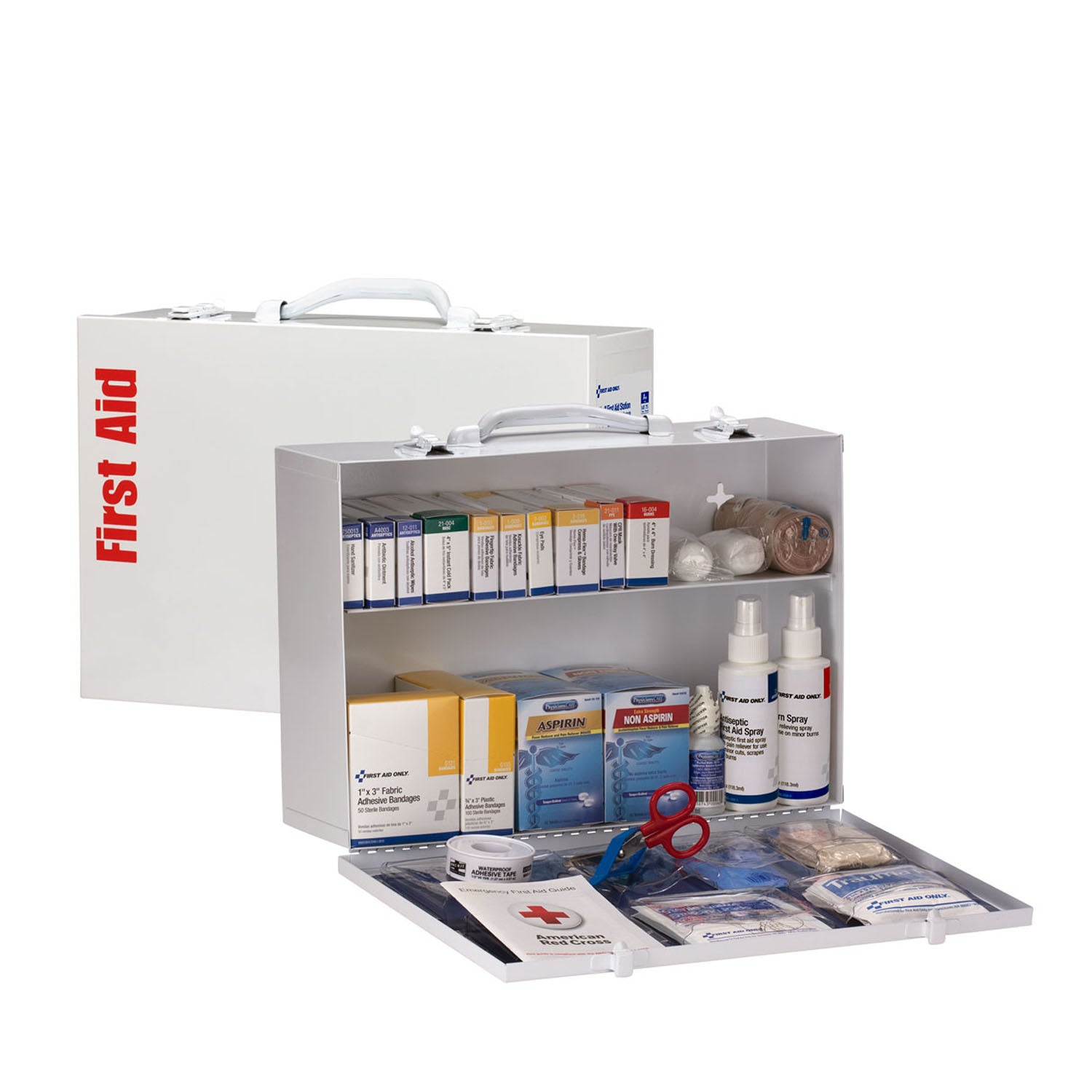 90572 - First Aid Only/Acme United Corporation - 2 Shelf First Aid ANSI A+ Metal Cabinet, w/ Meds (DROP SHIP ONLY - $150 Minimum Order)    , ea