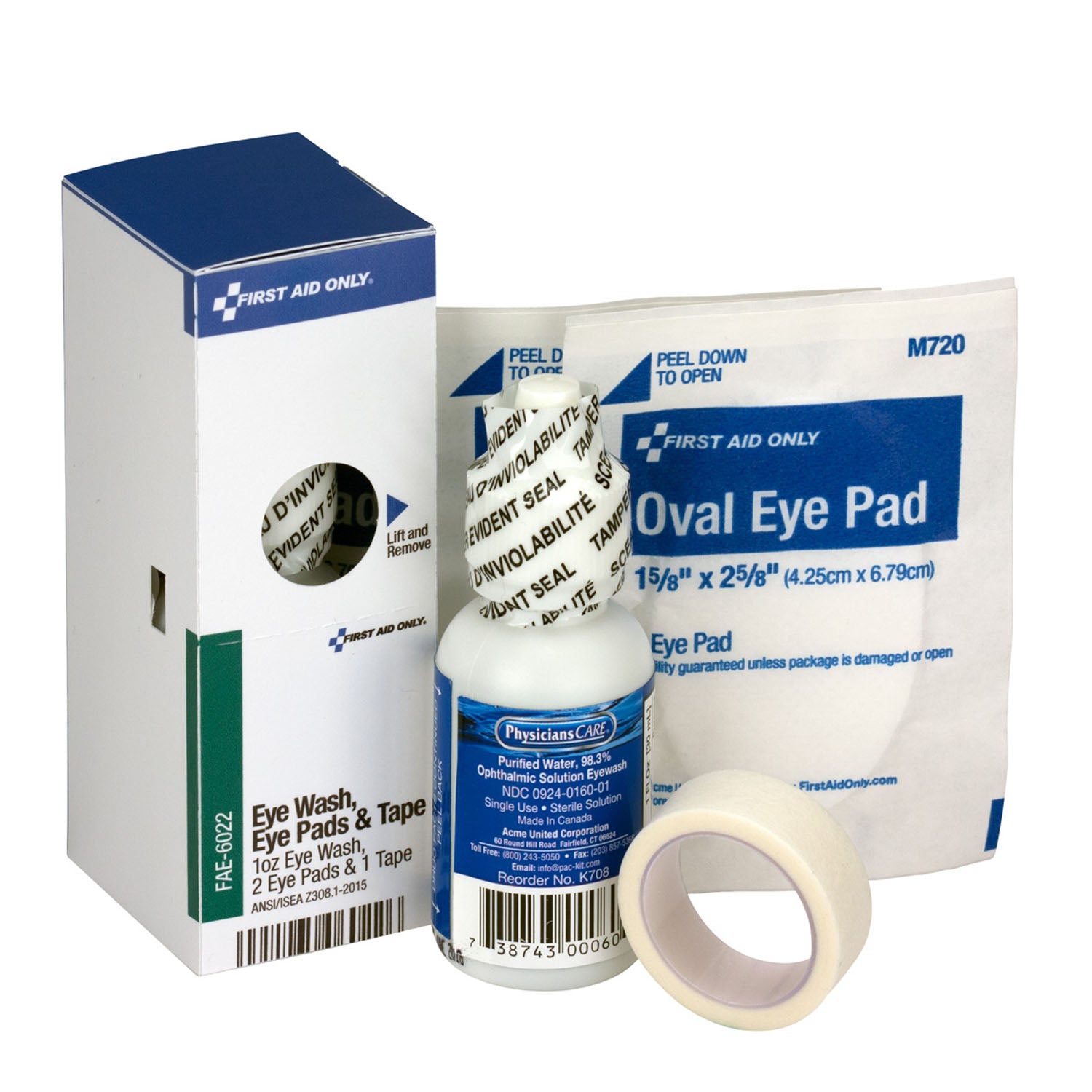 FAE-6022 - First Aid Only/Acme United Corporation - SC Refill, Includes: Eyewash, 1oz, 2 Eyepads, 1/2"x5yd First Aid Tape per/bx (DROP SHIP ONLY - $150 Minimum Order)    , bx