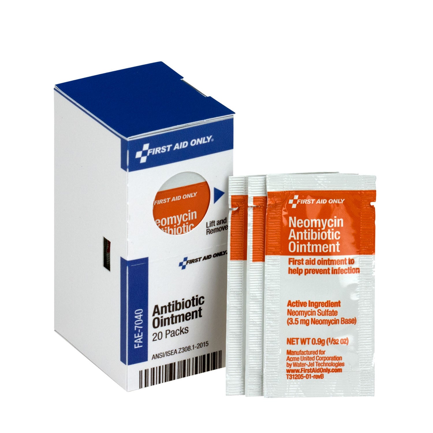 FAE-7040 - First Aid Only/Acme United Corporation - SC Refill, Includes: Antibiotic Ointment, 20/bx (DROP SHIP ONLY - $150 Minimum Order)    , bx