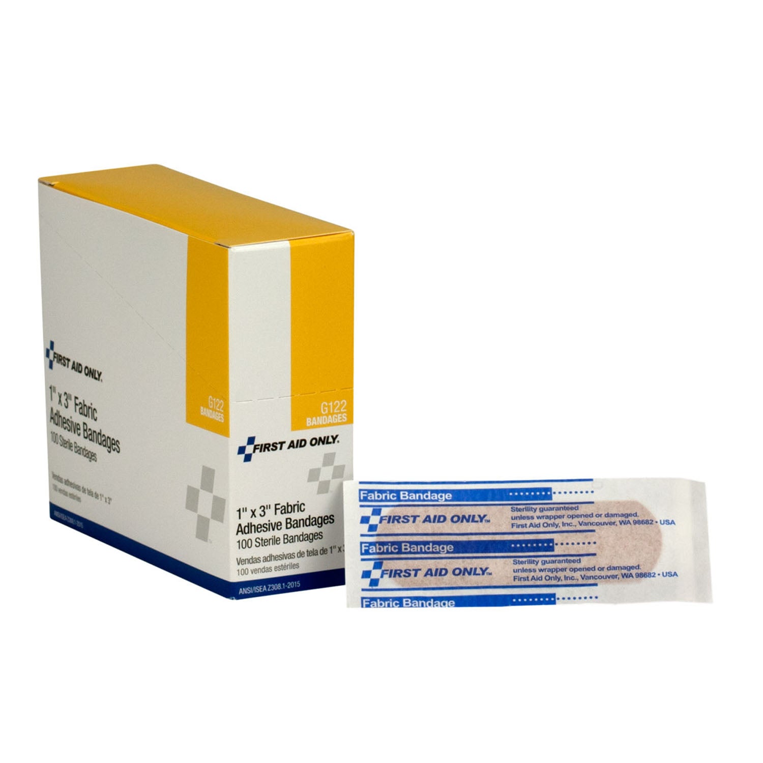 G122 - First Aid Only/Acme United Corporation - Fabric Bandages, 1"x3", 100/bx (DROP SHIP ONLY - $150 Minimum Order)    , bx