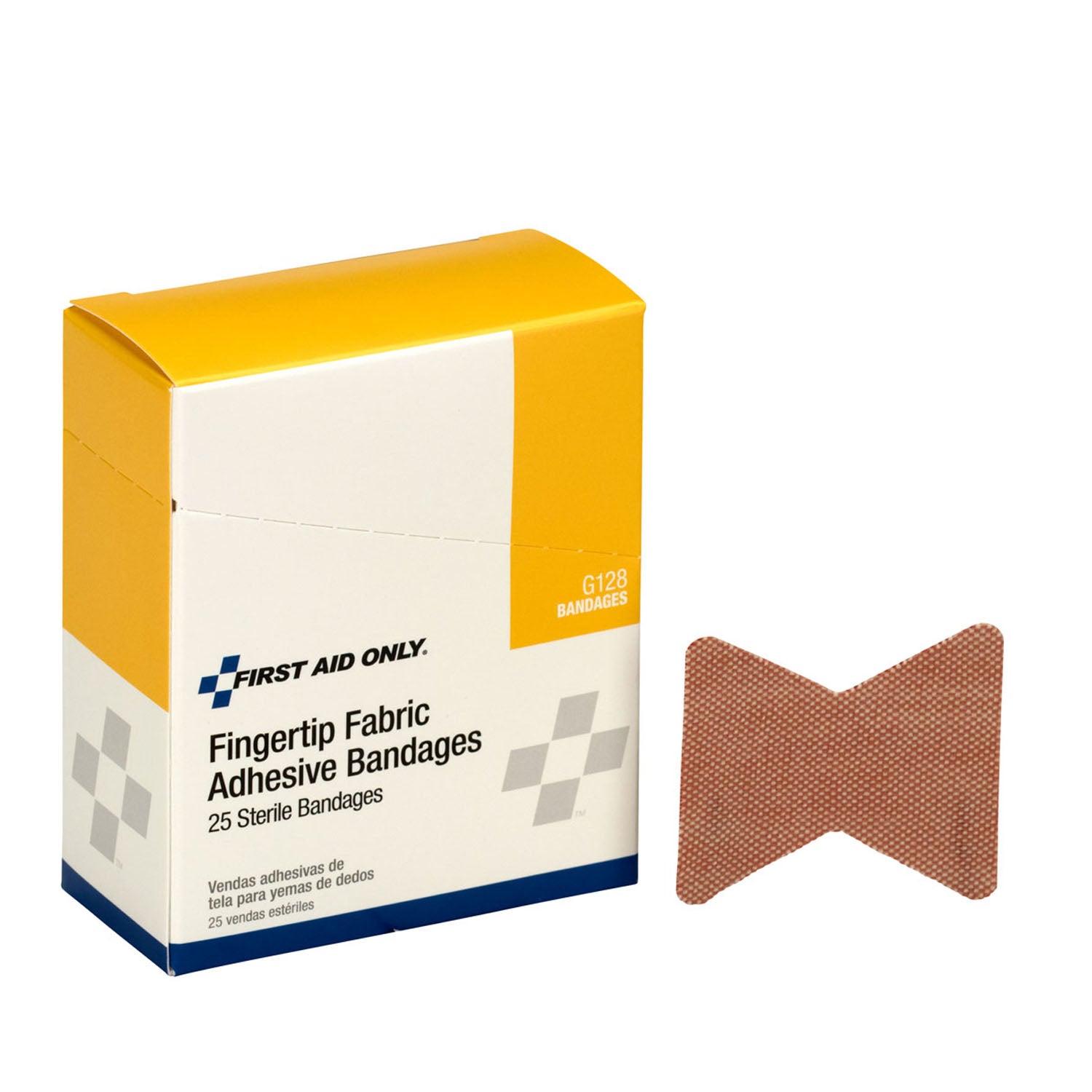 G128 - Primeros auxilios solamente/Acme United Corporation - Vendajes de tejido grueso para las puntas de los dedos, 25/caja (SOLO ENVÍO DIRECTO - Pedido mínimo de $150), caja