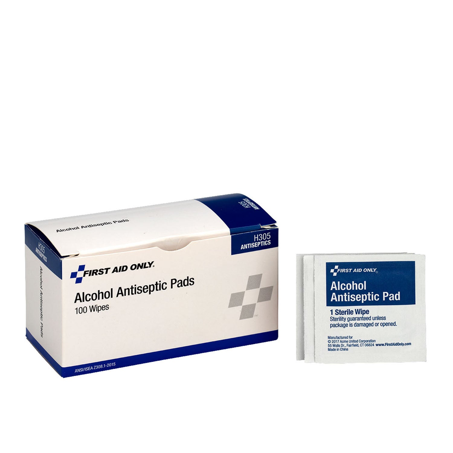 H305 - First Aid Only/Acme United Corporation - Alcohol Wipes, 100/bx  (DROP SHIP ONLY - $150 Minimum Order)    , bx