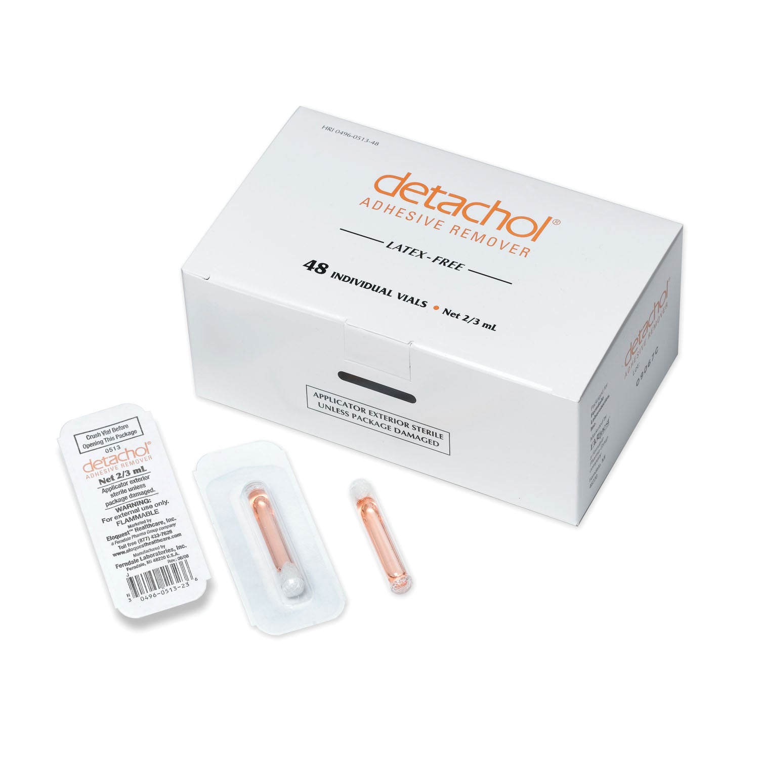 0513-48 - Ferndale Laboratories, Inc. - Adhesive Remover, 2/3mL Vials, 48/bx  (US Only-No Puerto Rico) (HAZMAT Fees Apply, cannot ship via Air or to AK, GU, HI, MP, PR, VI)    , bx