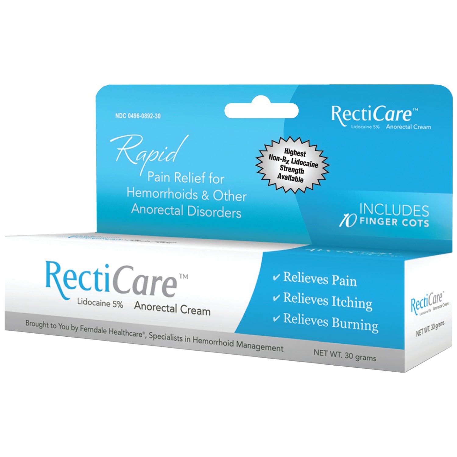 0892-30 - Ferndale Laboratories, Inc. - RectiCare™ Lidocaine 5% Anorectal Cream, 30gm Tube (US Only-No Puerto Rico)    , ea