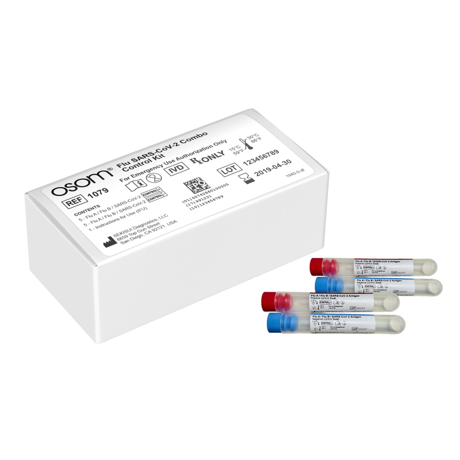 1079 - Sekisui Diagnostics, LLC - OSOM® Flu Sars-CoV-2 Combo Controls, 10 swabs/kt (5 Positive, 5 Negative) (Continental US Only) (DROP SHIP ONLY)    , kt