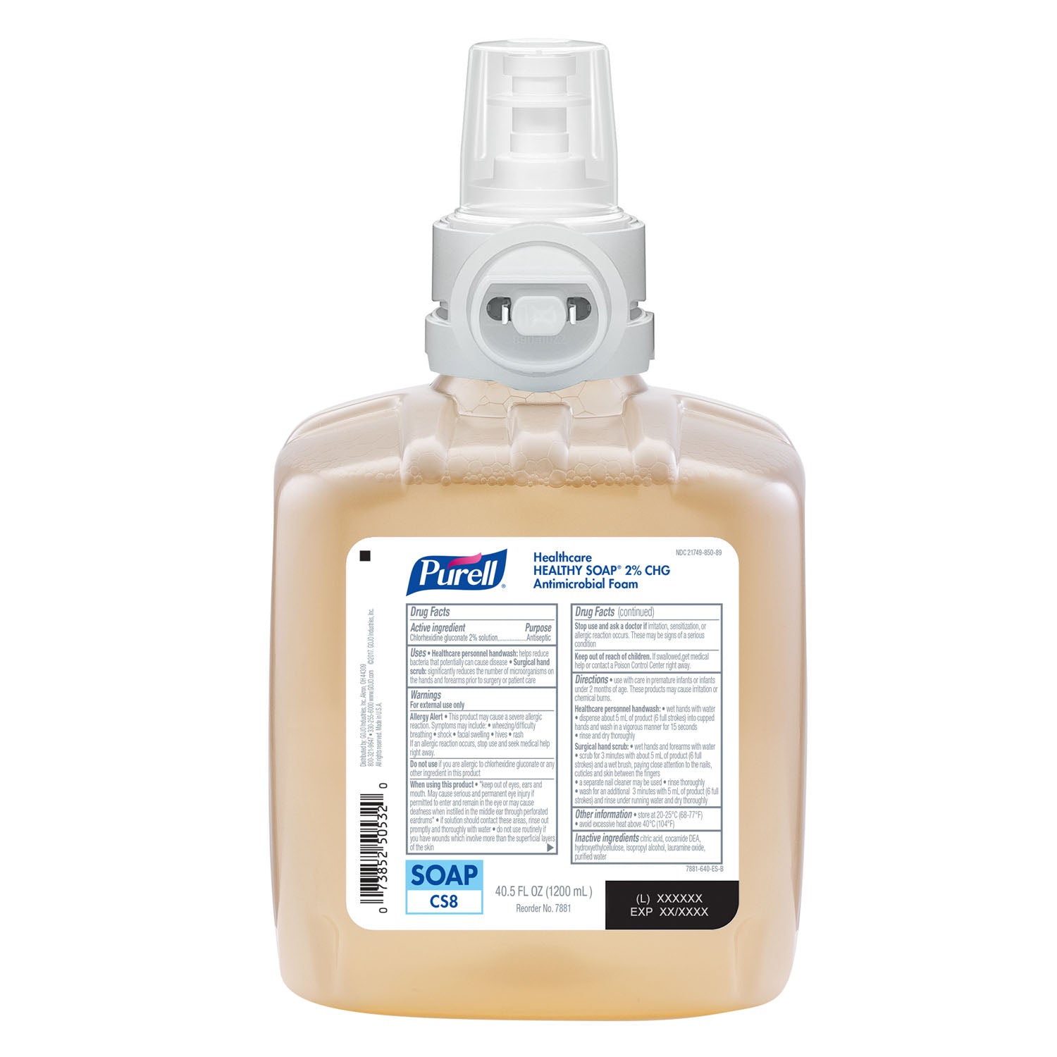 7881-02 - GOJO Industries, Inc. - Jabón antimicrobiano Healthcare Healthy Soap® 2.0% CHG, espuma antimicrobiana, 1200 ml, ámbar, 2/caja (160 cajas/plt), caja