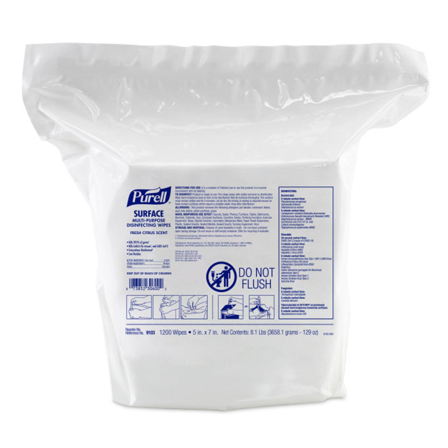 9103-02 - GOJO Industries, Inc. - Toallitas desinfectantes multiusos para superficies PURELL®, alta capacidad, 1200 unidades, paquete de 2/caja