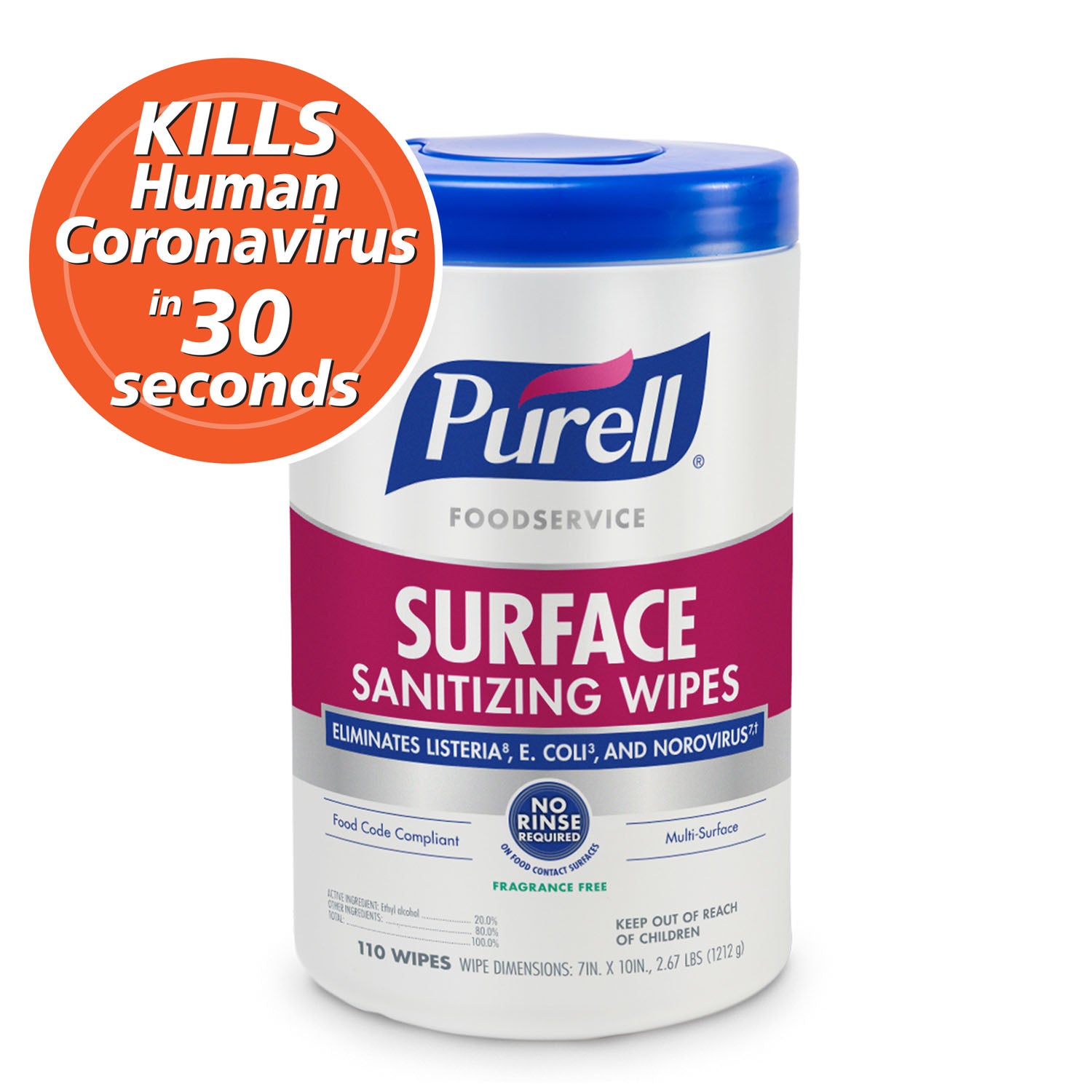 9341-06 - GOJO Industries, Inc. - Purell® 食品服務表面消毒濕巾，7英寸x10英寸，110片裝，6罐/箱（需繳納危險品處理費，不可空運或運往阿拉斯加州、關島、夏威夷州、北馬裡亞納群島、波多黎各、美屬維京群島）需空運或運往阿拉斯加州、關島、夏威夷州、北馬裡亞納群島、波多黎各、美屬維京群島）