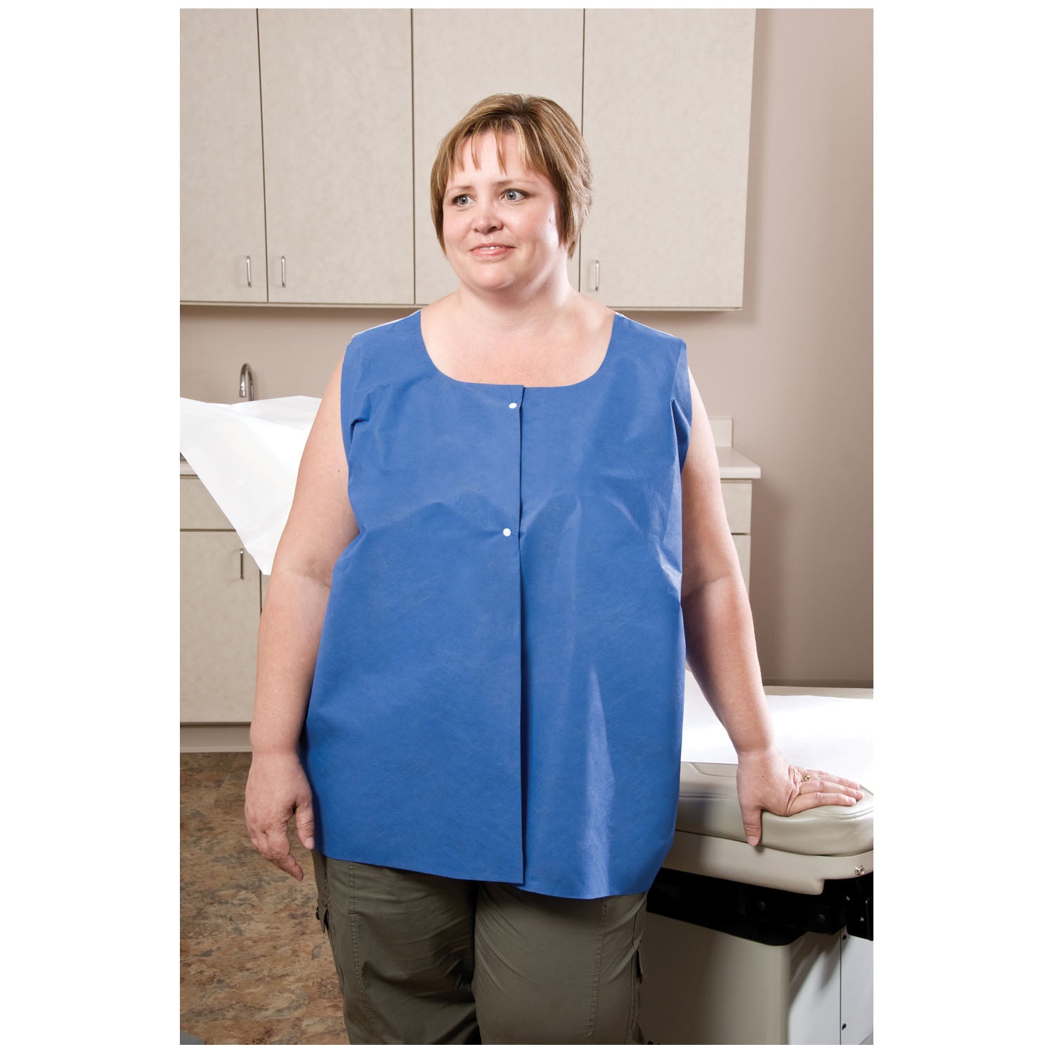 53158 - Graham Medical - AmpleWear® 背心，36 吋 x 30 吋（約 3XL），前開襟，按扣，柔軟耐用，藍色正面，白色背面，50 件/箱（70 箱/托盤），箱裝