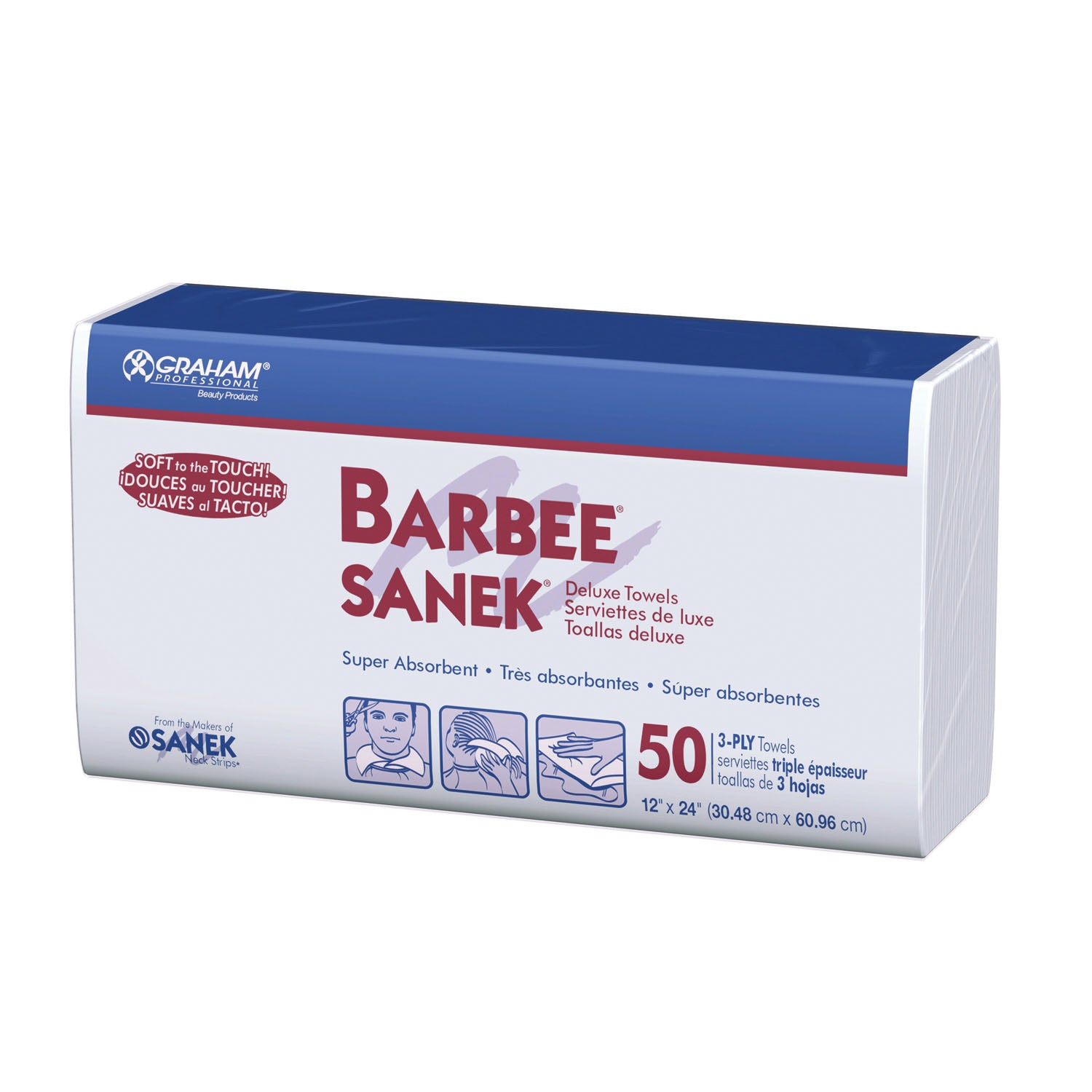 781625 - Graham Medical - Barbee Sanek® 毛巾，白色，12" x 24"，豪華 3 層 500/cs，cs