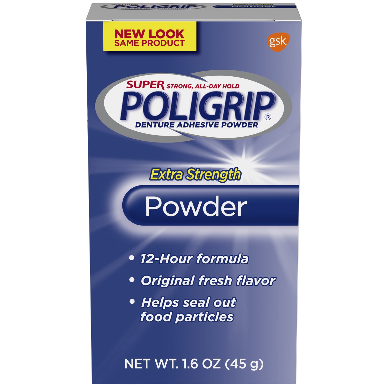 007801 - Haleon US Services Inc. - Super Poligrip® Denture Adhesive Powder, Extra Strength, 1.6 oz. bottle, 6/pkg, 4 pkg/cs (24 bottles total) (Available for sale in US only) (Products cannot be sold on Amazon.com or any other third Party sites.) (Item i