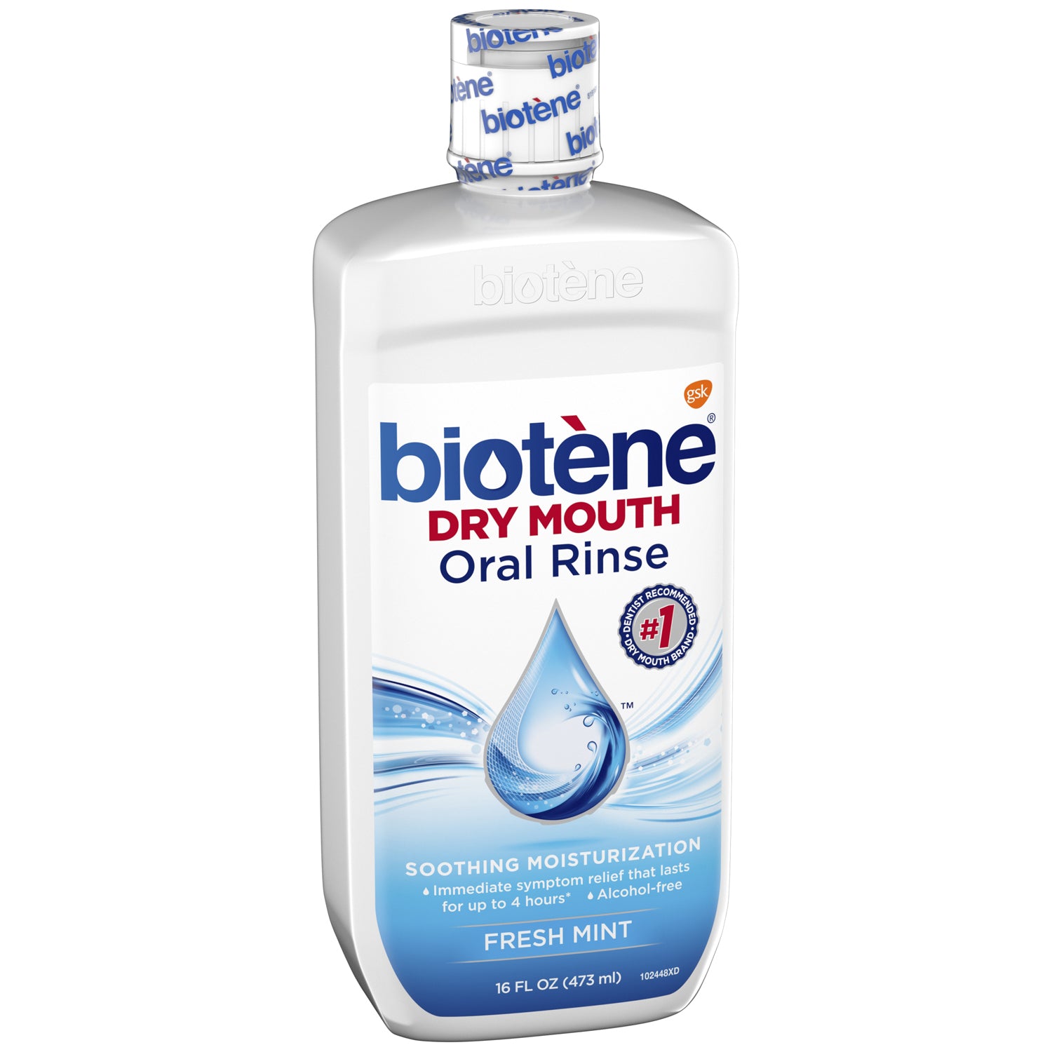 60000000045015 - Haleon US Services Inc. - Biotene Dry Mouth Oral Rinse, Fresh Mint, 16 oz. bottle, 4/pkg, 2 pkg/cs (8 bottles total) (Available for sale in US only) (Products cannot be sold on Amazon.com or any other third Party sites.) (Item is Non-Ret