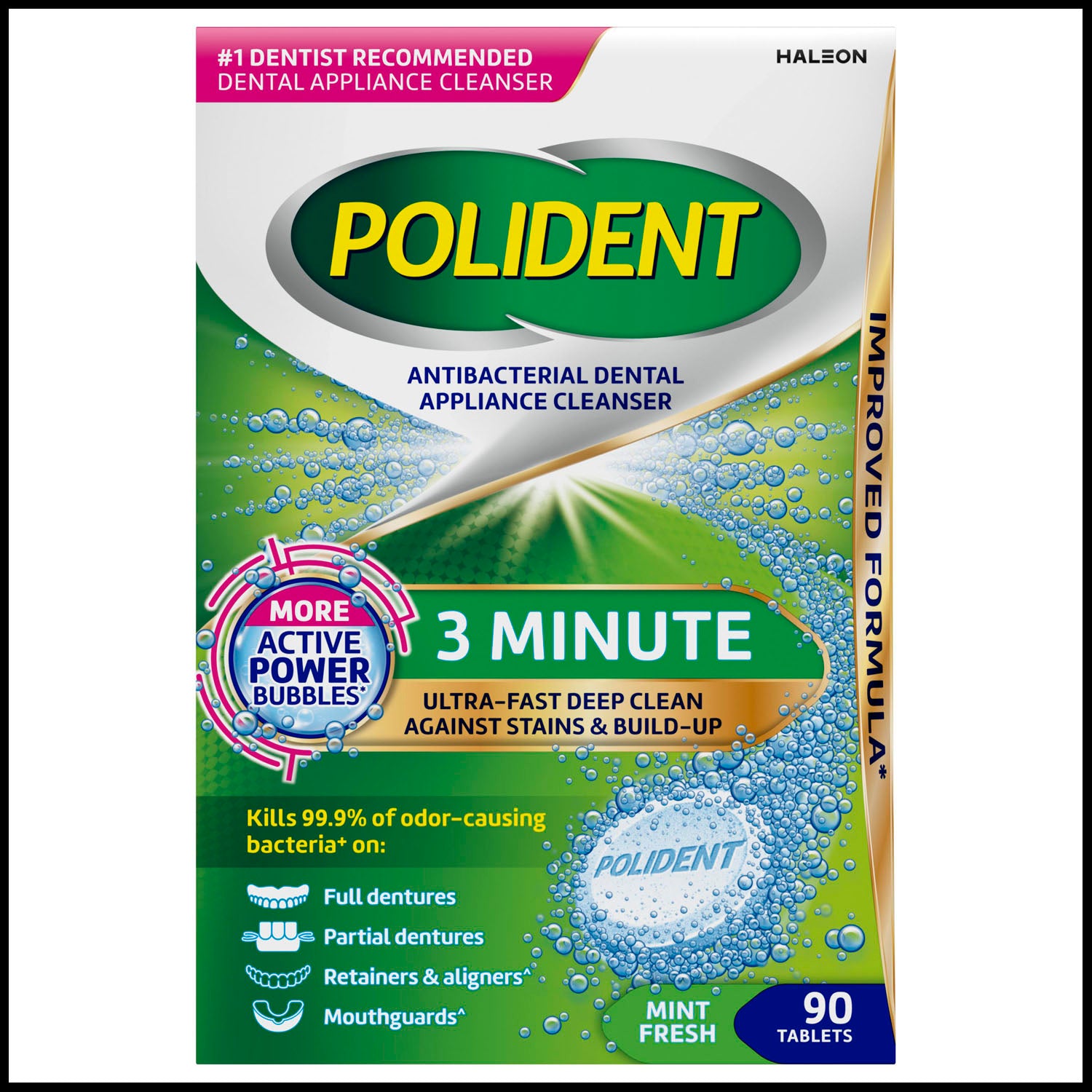 60000000209009 - Haleon US Services Inc. - Polident® 3-Minute Antibacterial Dental Appliance Cleanser. 90 tablets/bx, 3 bx/pk, 2 pks/cs. (Available for sale in US only) (Products cannot be sold on Amazon.com or any other third Party sites.)    , cs