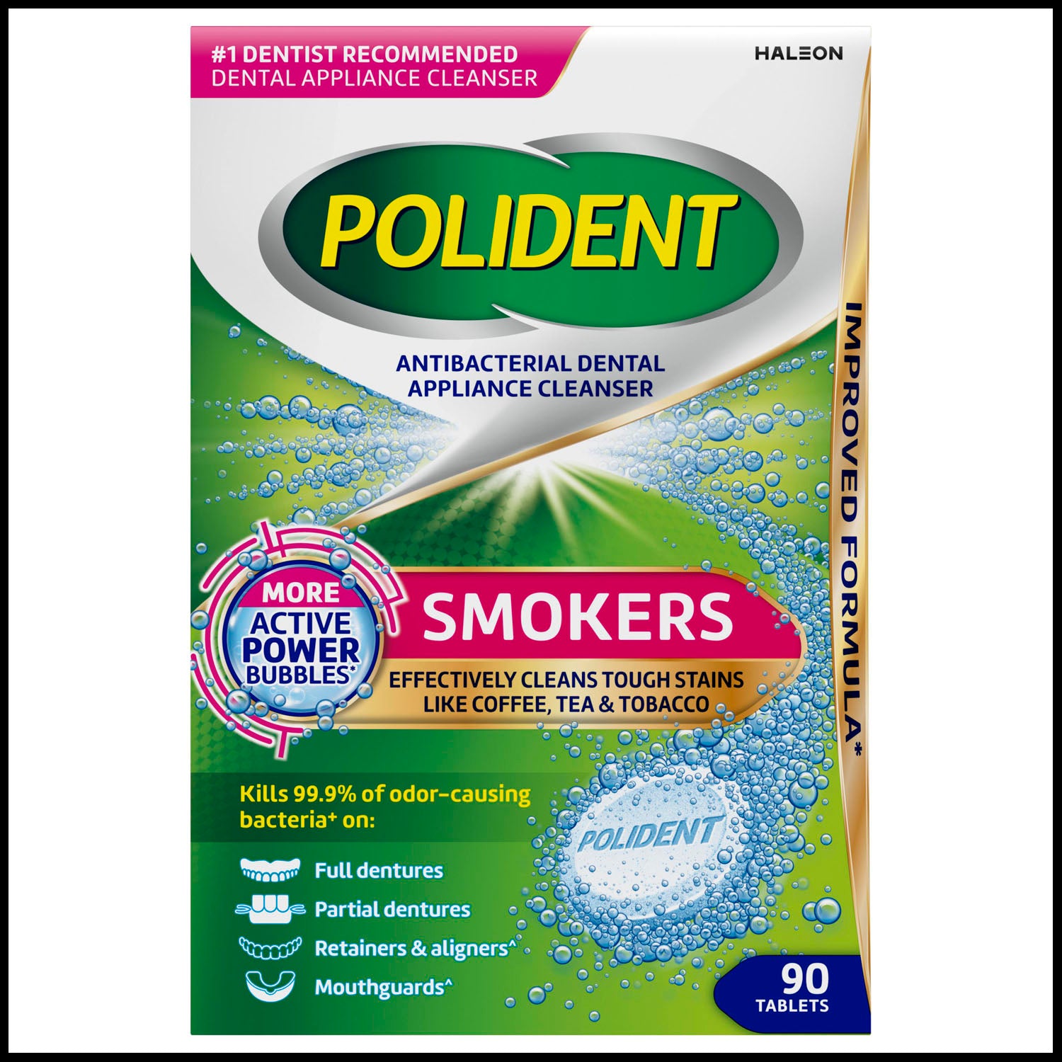 60000000209025 - Haleon US Services Inc. - Polident® Smokers Antibacterial Dental Appliance Cleanser. 90 tablets/bx, 3 bx/pk, 2 pks/cs. (Available for sale in US only) (Products cannot be sold on Amazon.com or any other third Party sites.)    , cs
