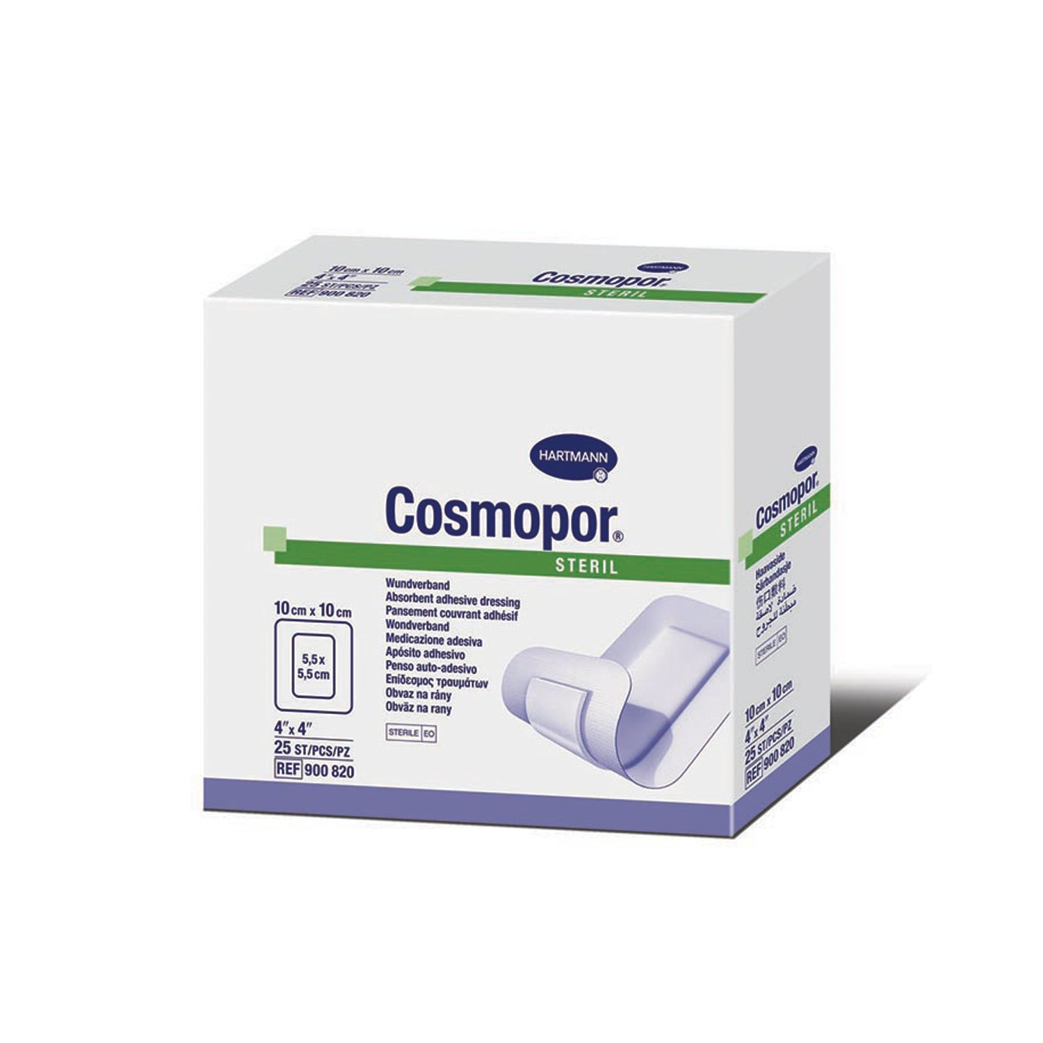 900820 - Hartmann USA, Inc. - Apósito para heridas, 4" x 4", estéril, 25/caja, 8 cajas/caja (Hartmann tiene un mínimo de $3000 para pedidos con envío directo), caja