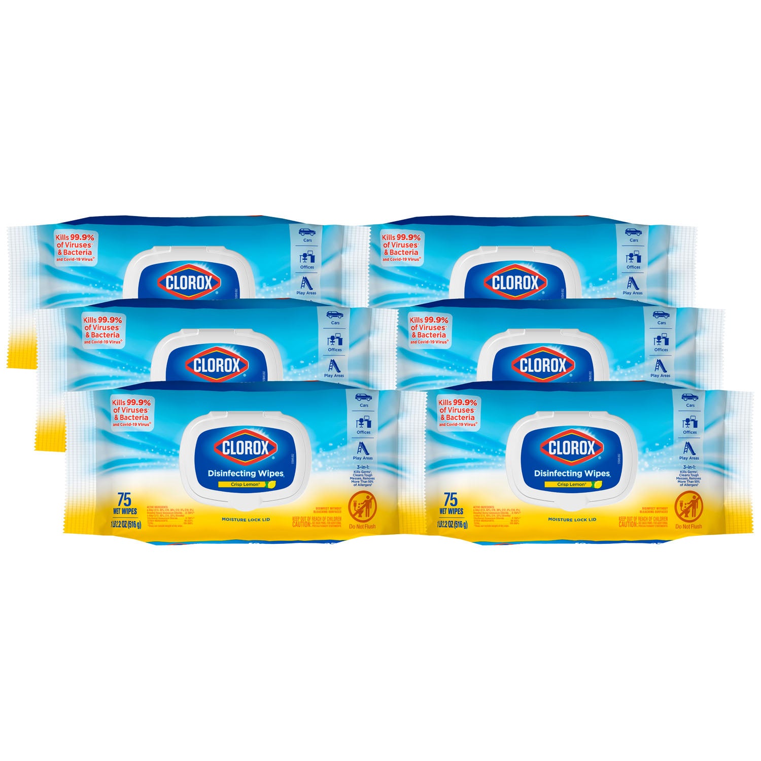 31404 - Clorox Sales Company - Clorox® Disinfecting Wipes, Flex Pack, Crisp Lemon, 75ct, 6/cs (Continental US Only)    , cs