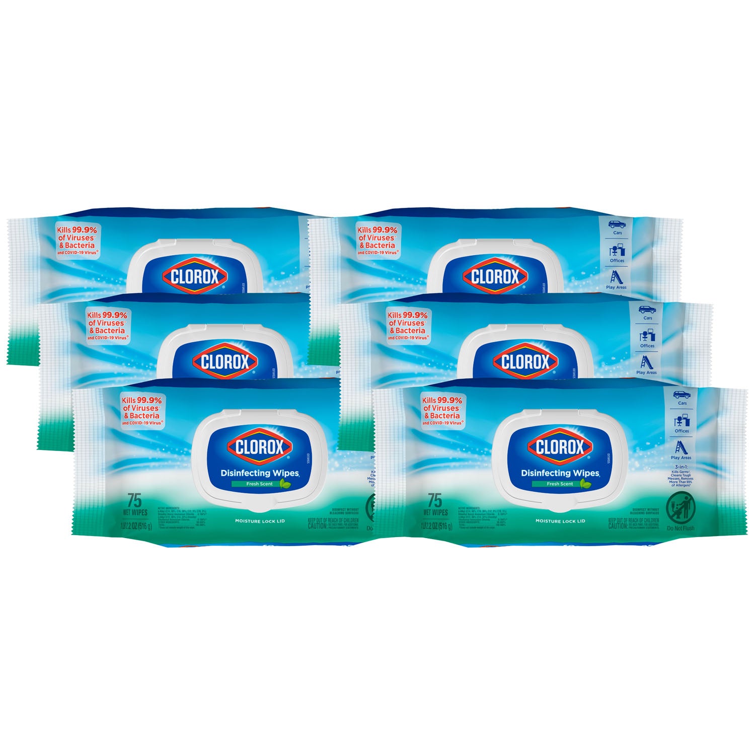 31430 - Clorox Sales Company - Clorox® Disinfecting Wipes, Flex Pack, Fresh Scent, 75ct, 6/cs (Continental US Only)    , cs