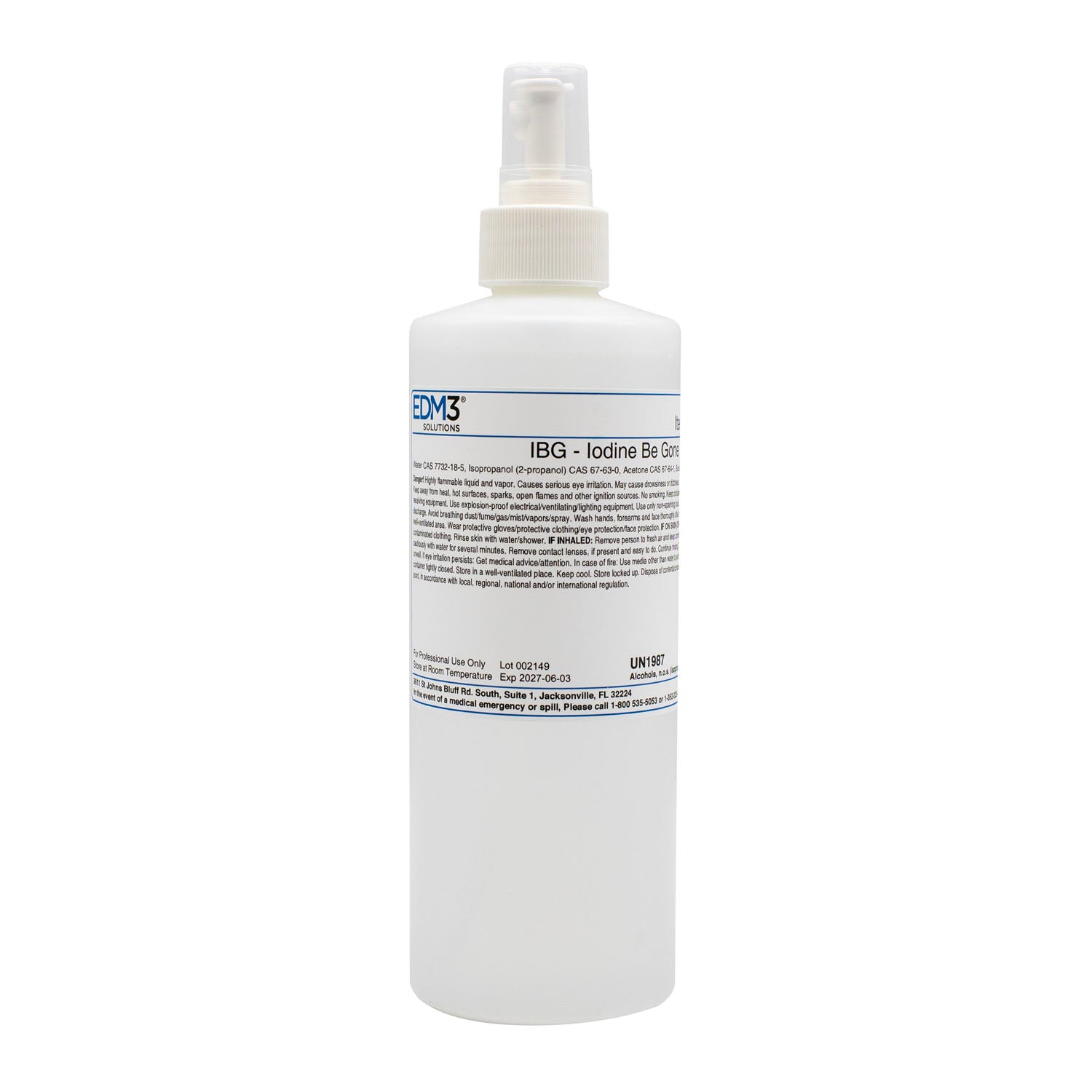 400223 - EDM3 Company LLC - Iodine Be Gone (IBG), 16 oz, bomba (el artículo no se puede devolver) (solo en EE. UU.) (se aplican tarifas HAZMAT, no se puede enviar por aire ni a AK, GU, HI, MP, PR, VI), c/u