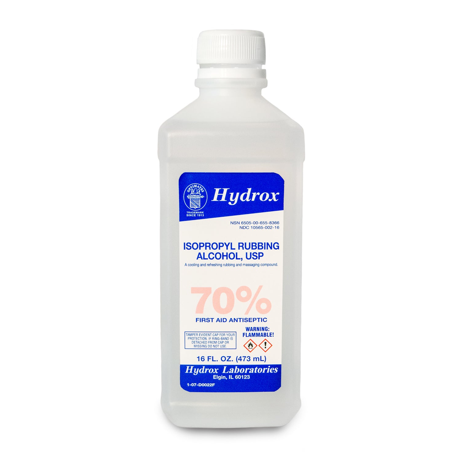 D0022 - Hydrox Laboratories - Alcohol isopropílico para frotar al 70 %, USP, 16 oz, 12 btl/caja (176 cs/plt) (solo EE. UU.) (Se aplican tarifas HAZMAT, no se puede enviar por aire ni a AK, GU, HI, MP, PR, VI), caja