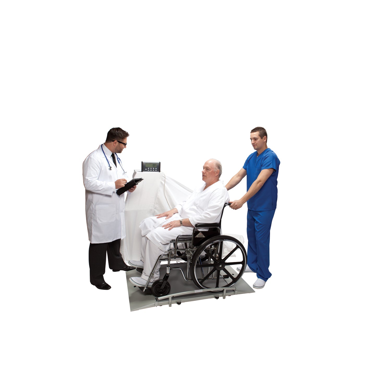 2650KL - Pelstar LLC/Health o meter Professional Scales - Digital Wheelchair Dual Ramp Scale, Capacity: 1000 lbs/454 kg, Platform Dimension 31½" x 31½", Ramp Size 10"W x 31¼"D, (2) Wheels, 120V Adapter (included) or (6) AA Batteries (not included), ¾" LC