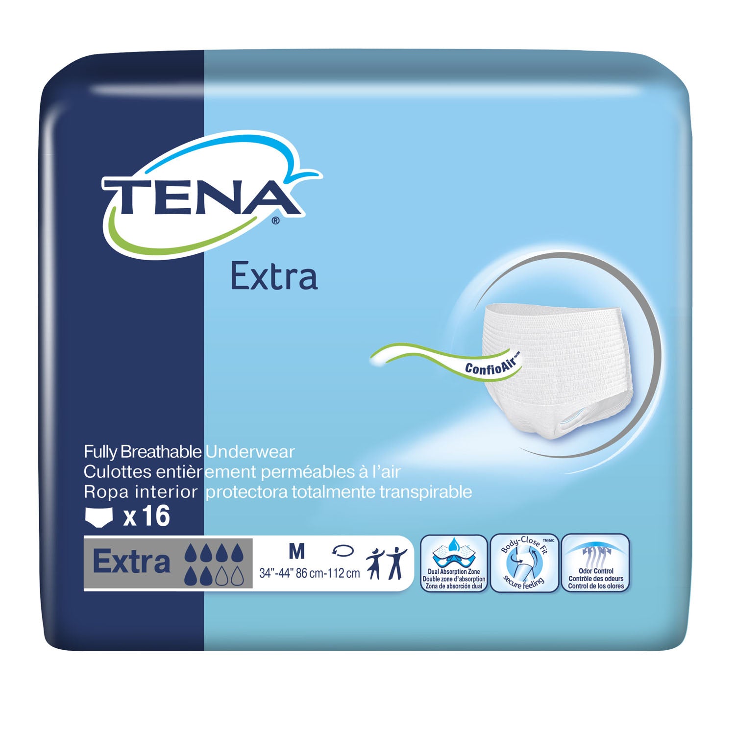 72232 - Essity Health &amp; Medical Solutions - Ropa interior protectora unisex, talla mediana, talla de cadera de 86 a 112 cm, color blanco, paquete de 16, paquete de 4 (solo EE. UU. continental), caja