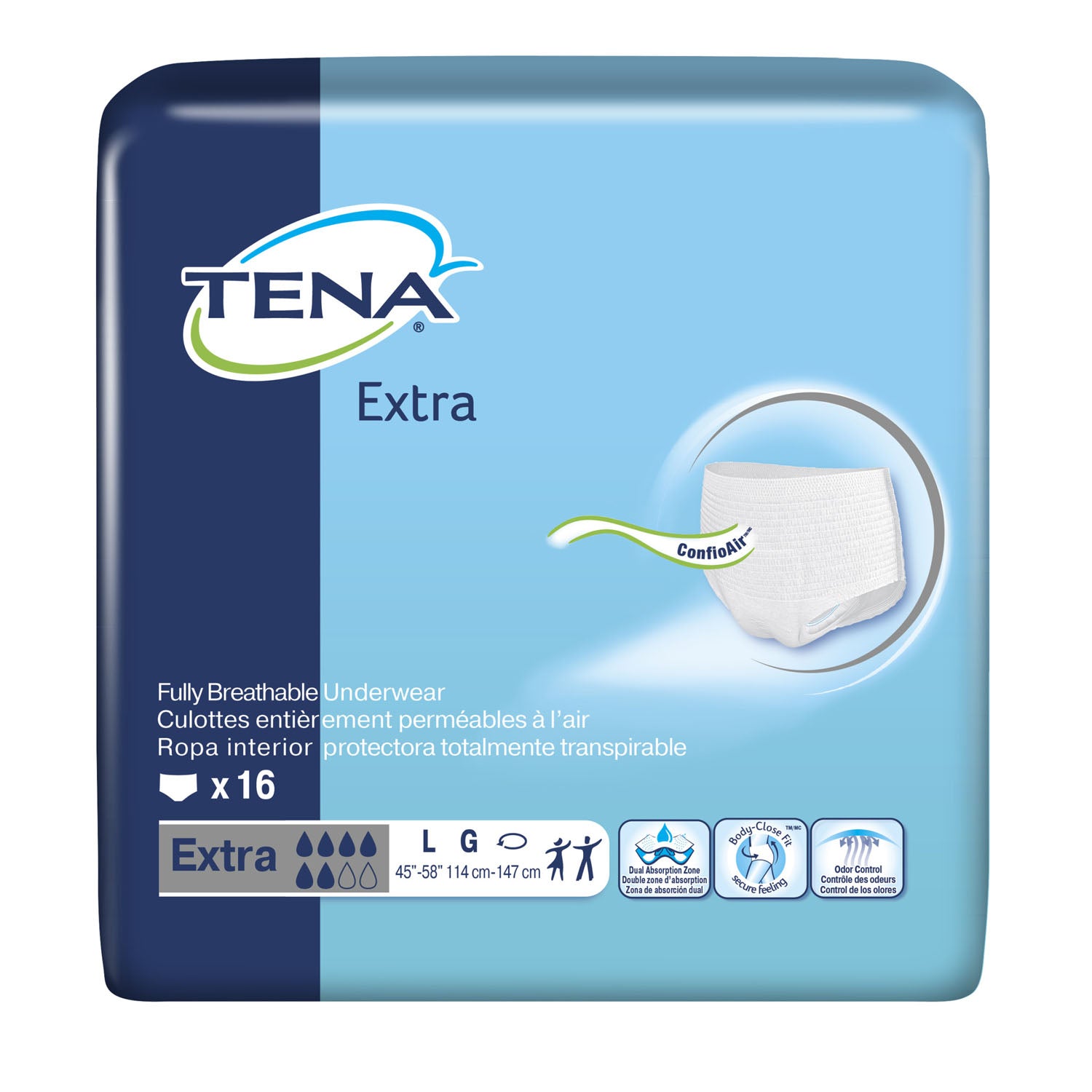 72332 - Essity Health &amp; Medical Solutions - Ropa interior protectora unisex, talla grande, talla de cadera de 45" a 58", color blanco, paquete de 16, paquete de 4 por caja (solo EE. UU. continental), caja