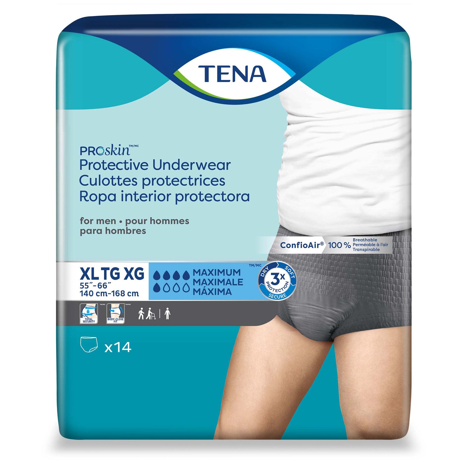 73540 - Essity Health &amp; Medical Solutions - 男士防護內褲，加大碼，臀圍 55 英寸 - 66 英寸，灰色，14 條/包，4 包/箱（僅限美國大陸地區），箱裝