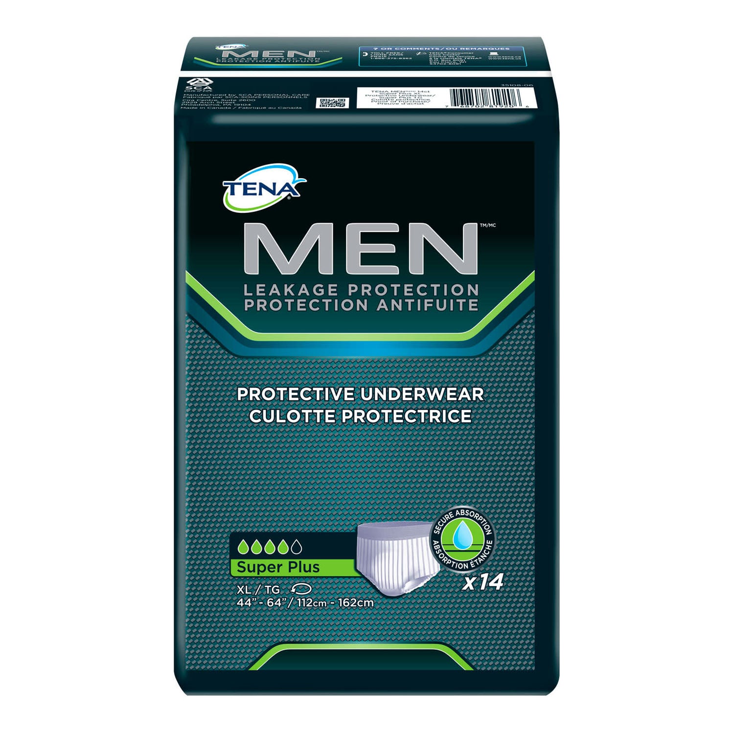 81920 - Essity Health &amp; Medical Solutions - Ropa interior protectora para hombre, talla L/XL, talla de cadera de 112 a 162 cm, color blanco, paquete de 14, paquete de 4/caja (solo EE. UU. continental), caja