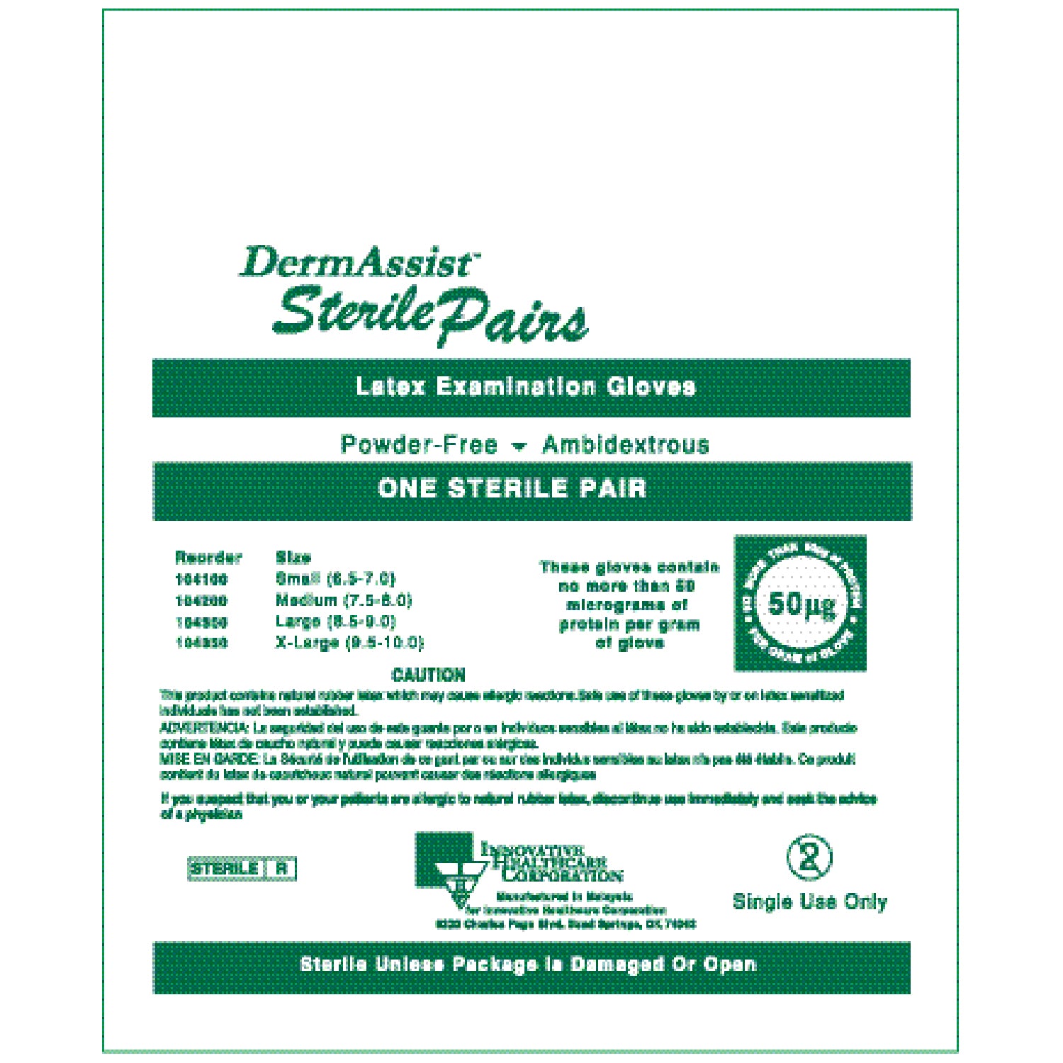 104300 - Innovative Healthcare Corp., Inc. - Gloves, Exam, Large (8½ - 9), Latex, Sterile, Powder-Free (PF), Pairs, 50 pr/bx, 4 bx/cs (96 cs/plt) (Short-Dated; Non-Returnable)    , cs