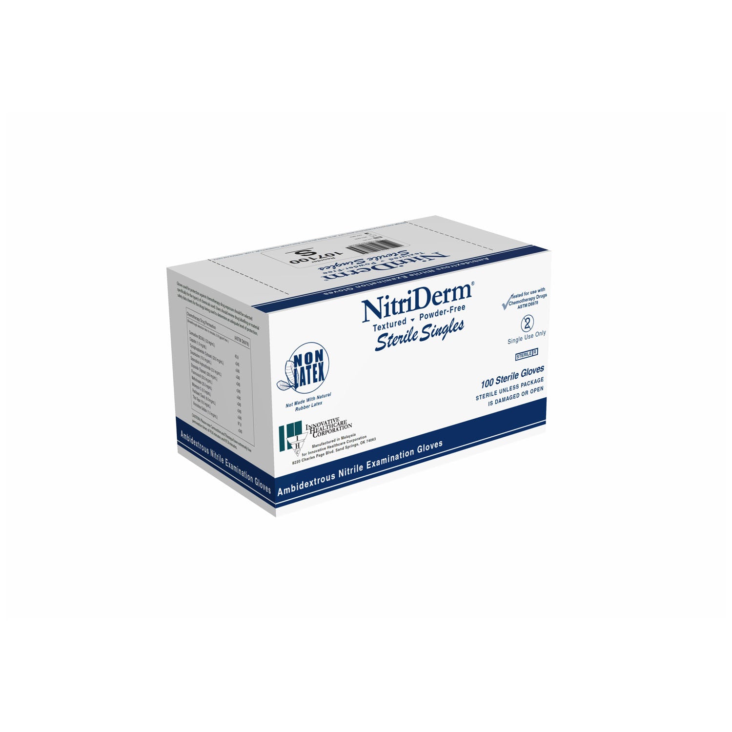 107100 - Innovative Healthcare Corp., Inc. - Gloves, Exam, Small, Nitrile, Chemo Tested, Sterile, PF, Singles, 100/bx, 4 bx/cs    , cs