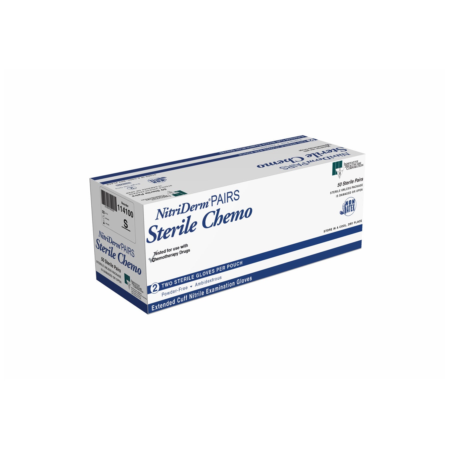 114100 - Innovative Healthcare Corp., Inc. - Gloves, Exam, Small, Nitrile, Sterile, PF, Chemo Rated, Extended Cuff, Pairs, 50 pr/bx, 4 bx/cs    , cs