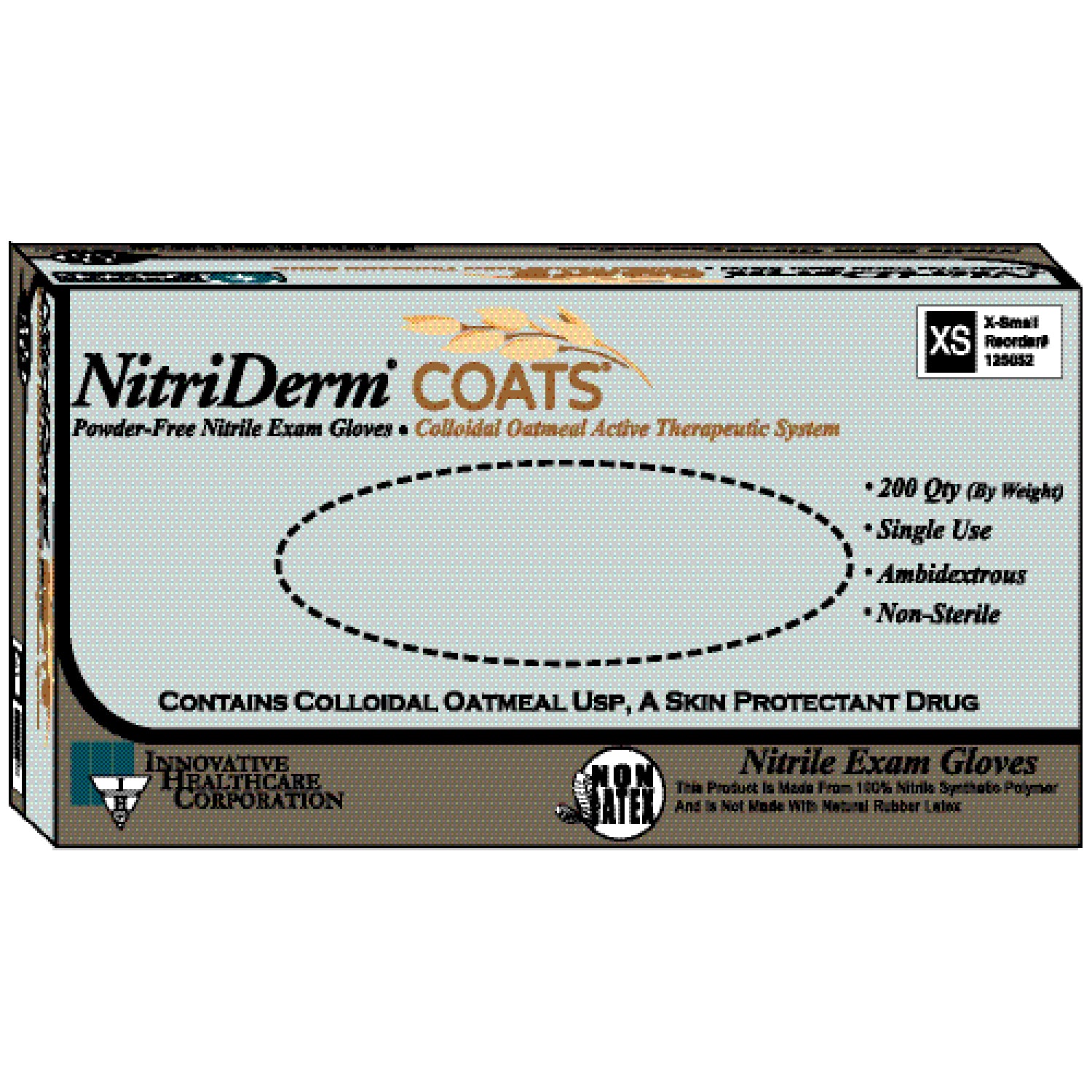 125352 - Innovative Healthcare Corp., Inc. - Gloves, X-Large, Exam, Nitrile, Non-Sterile, PF, Colloidal Oatmeal, Therapeutic, 200/bx, 10 bx/cs    , cs