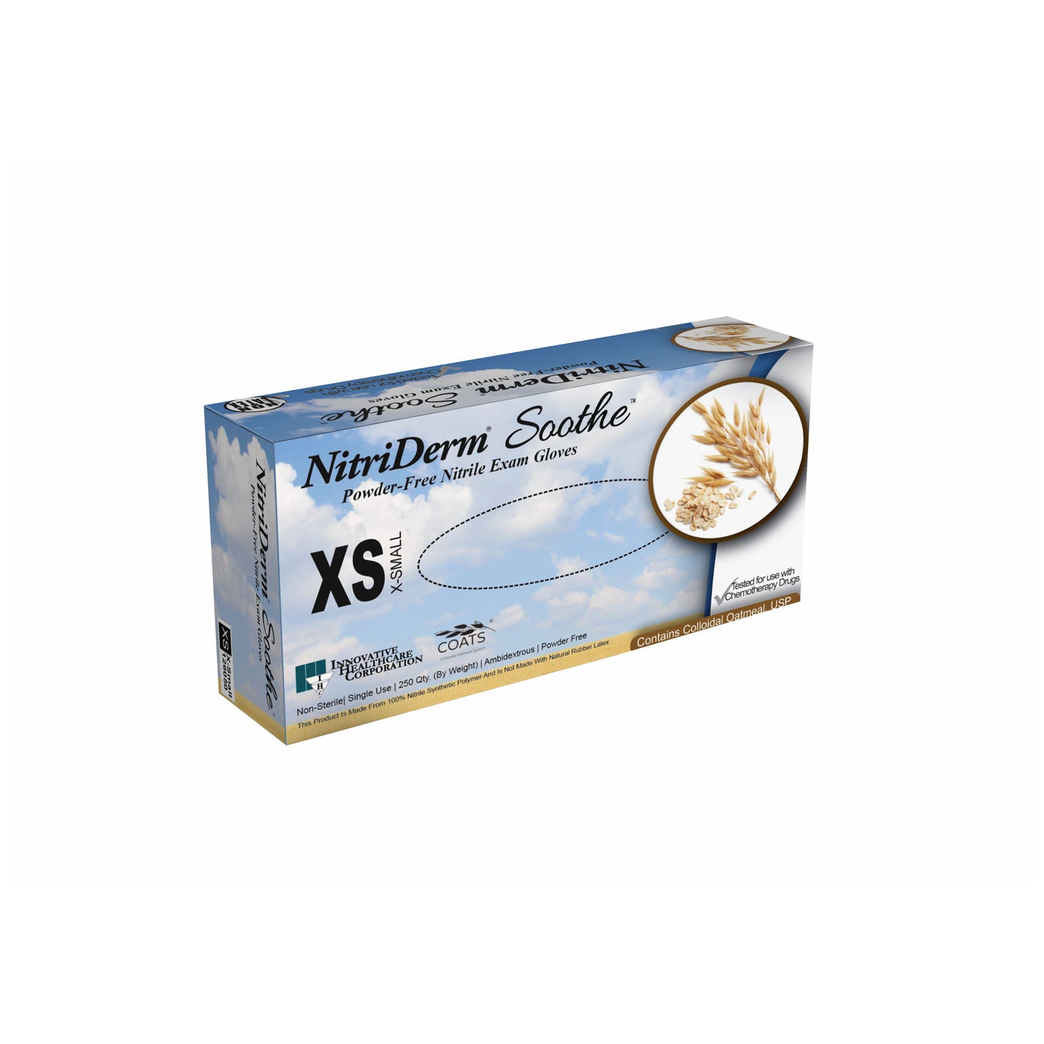 126050 - Innovative Healthcare Corp., Inc. - Glove, Nitrile Exam, Colloidal Oatmeal, Non-Sterile, Powder-Free (PF), X-Small, Soft Blue, Chemo Tested, 250/bx, 10 bx/cs    , cs
