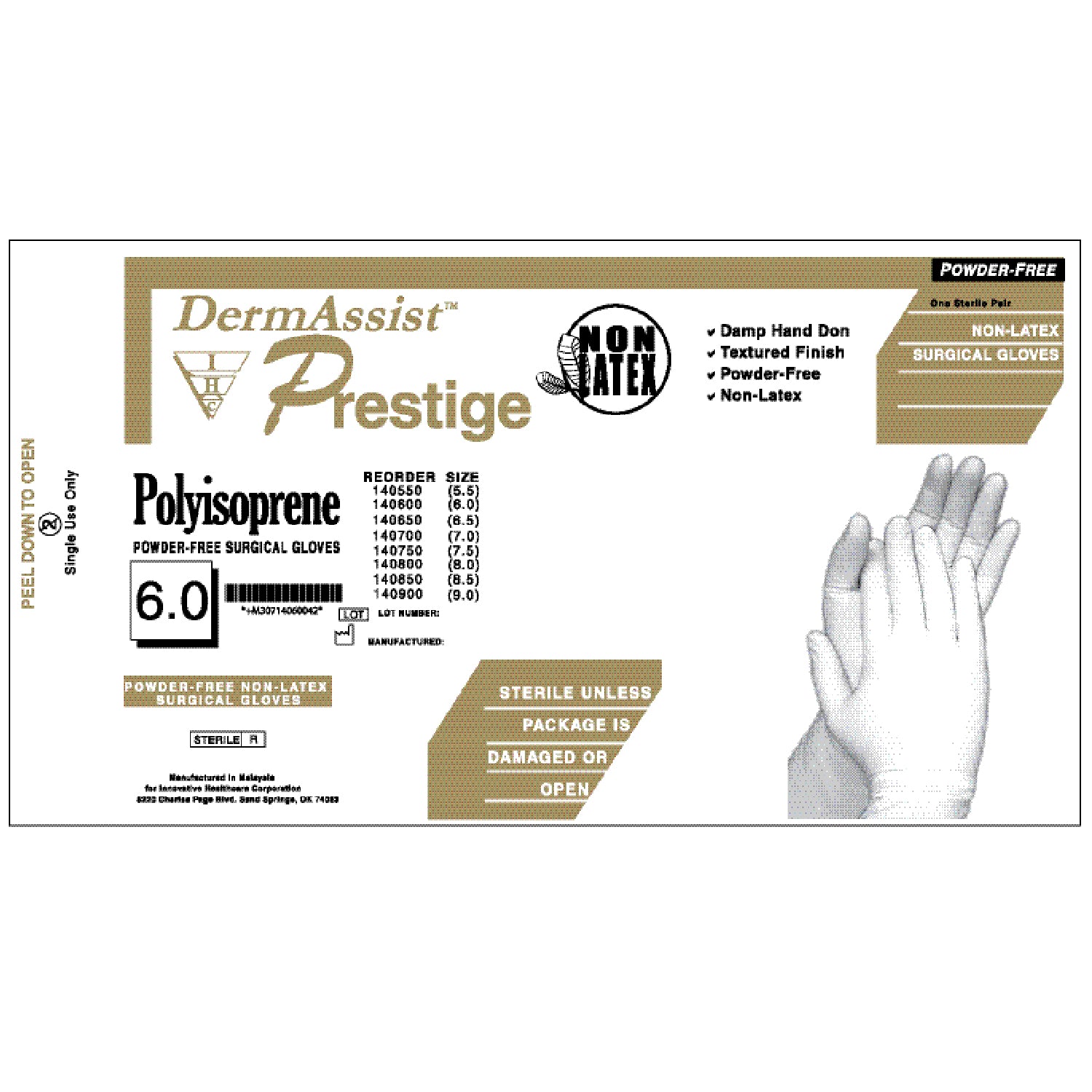 139550 - Innovative Healthcare Corp., Inc. - Gloves, Surgical, Powder Free (PF), Size 5½, Latex, Sterile, Bisque Finish, Damp Hand Don, 50 pr/bx, 4 bx/cs    , cs