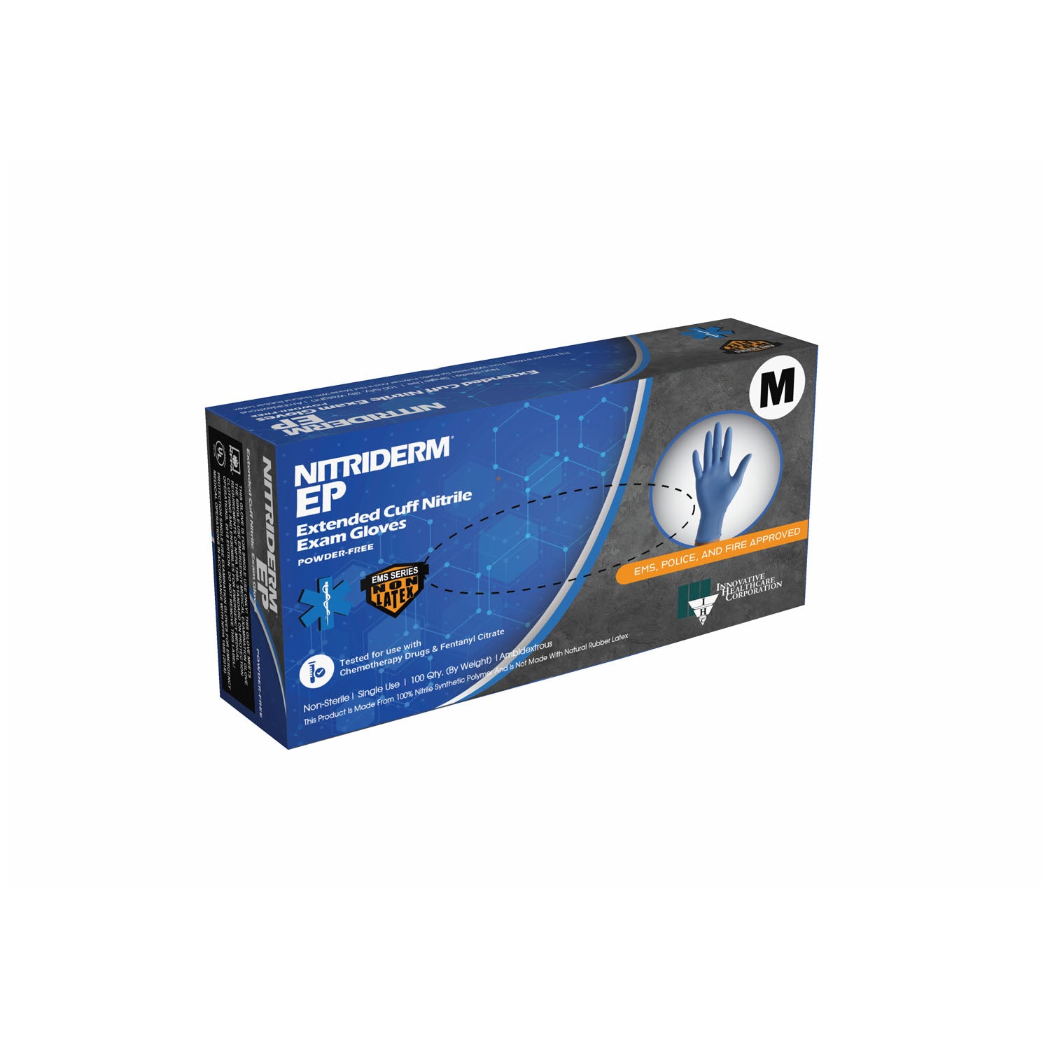 182050 - Innovative Healthcare Corp., Inc. - Gloves, Exam, Nitrile, X-Small, Chemo, Extended Cuff, Blue, Non-Sterile, Powder-Free (PF), Textured, 5.5 mil, 100/bx, 10 bx/cs     , cs