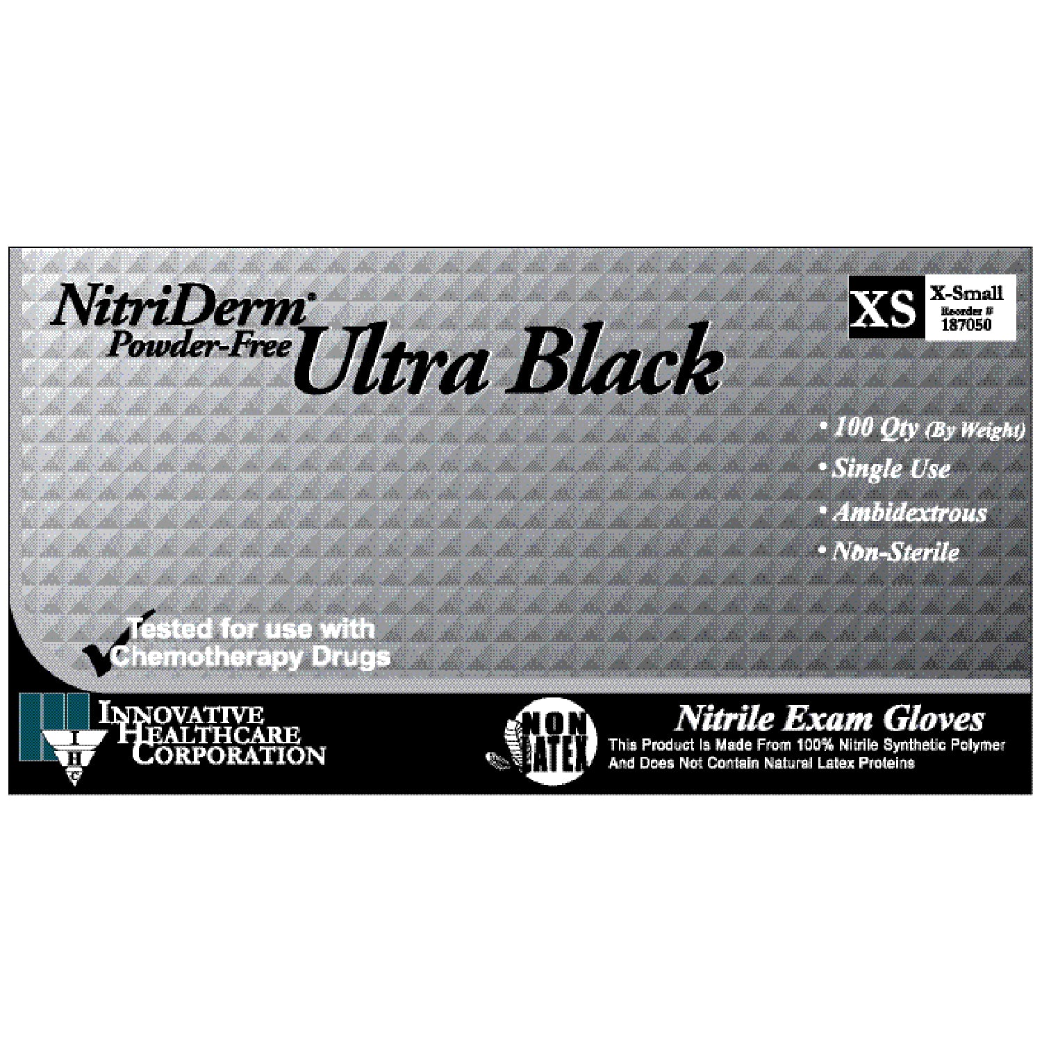 187300 - Innovative Healthcare Corp., Inc. - Gloves, Exam, Large, Nitrile, Chemo & Fentanyl Tested, Non-Sterile, PF, Textured, Black, 100/bx, 10 bx/cs (96 cs/plt)    , cs
